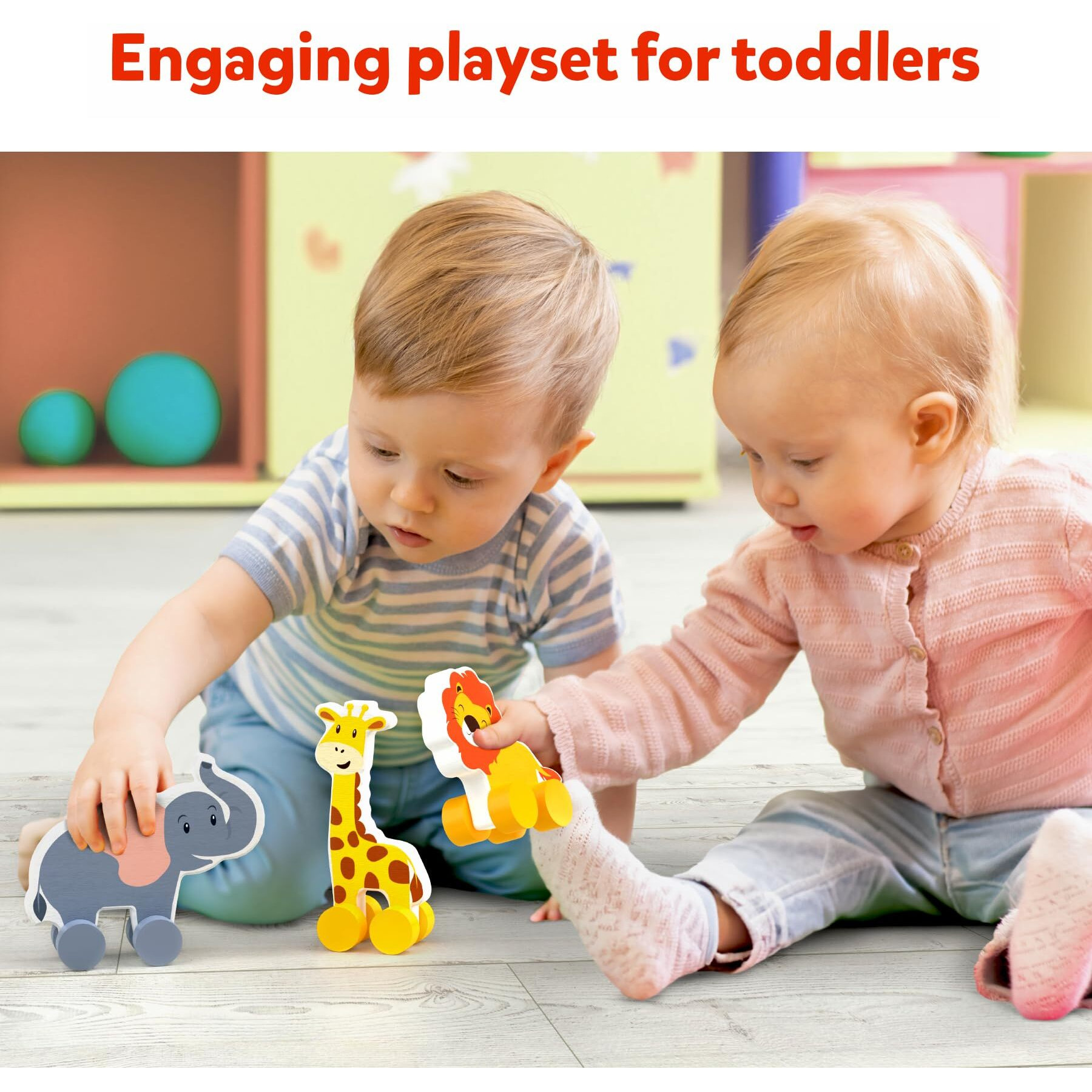 Skillmatics Wooden Animal Toys On Wheels, Imaginative Play For Toddlers, Educational Gifts For Infants 9 Months To 3 Years