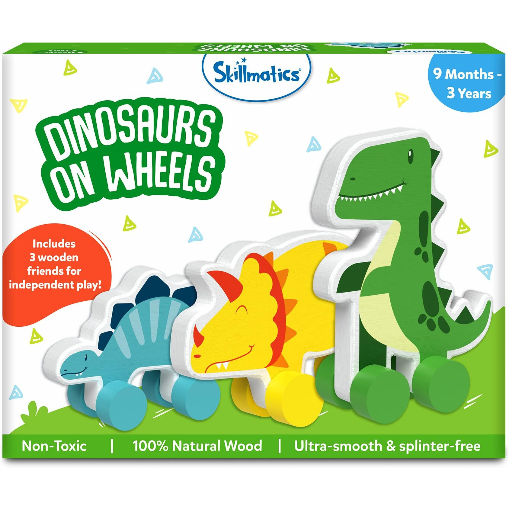 Skillmatics Wooden Dinosaur Toys On Wheels, Imaginative Play For Toddlers, Educational Gifts For Infants 9 Months To 3 Years
