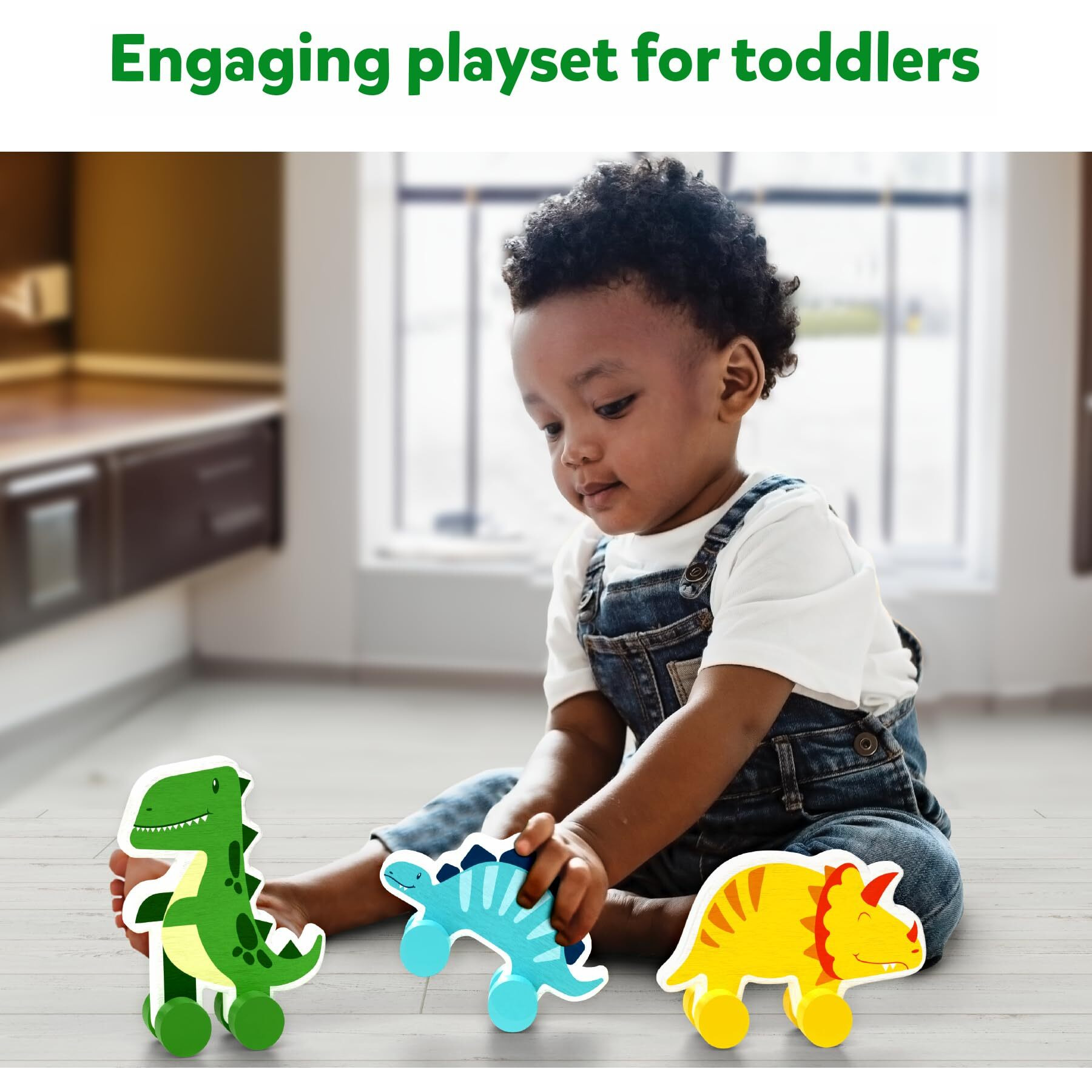 Skillmatics Wooden Dinosaur Toys On Wheels, Imaginative Play For Toddlers, Educational Gifts For Infants 9 Months To 3 Years