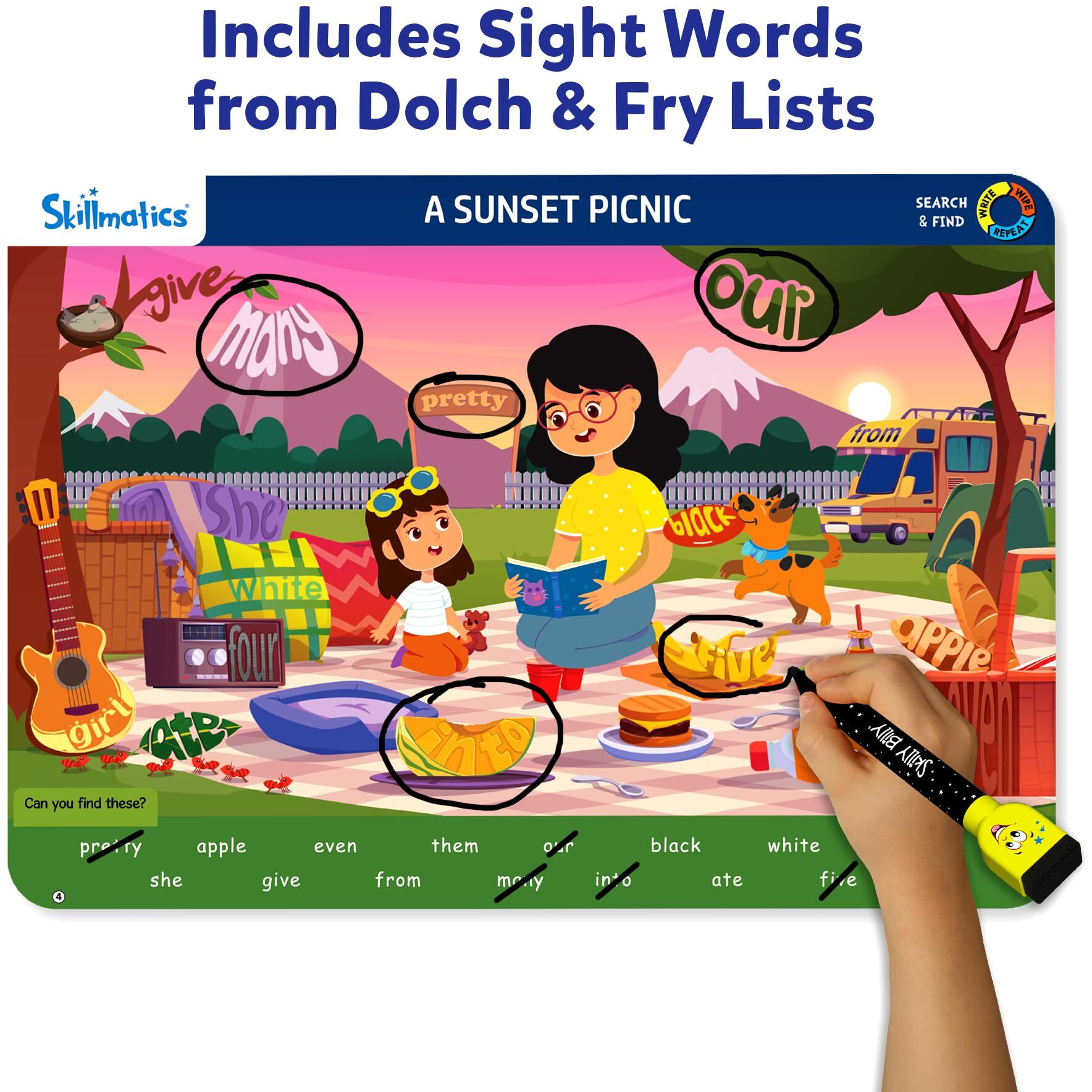 Skillmatics Search And Find Sight Words Educational Game - Reusable Preschool Learning Activities, Perfect For Toddlers & Kids Who Love Toys, Builds Vocabulary, Gifts For Ages 4, 5, 6, 7