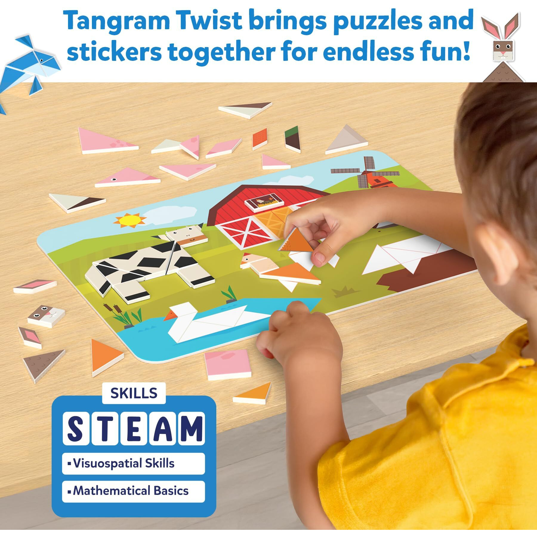 Skillmatics Tangram Puzzles - Animals, Stem Games, Educational Learning Activity & Toy, 150+ Foam Tangram Stickers, Brain Teasers, Arts & Crafts For Boys & Girls, Gifts For Ages 4, 5, 6, 7