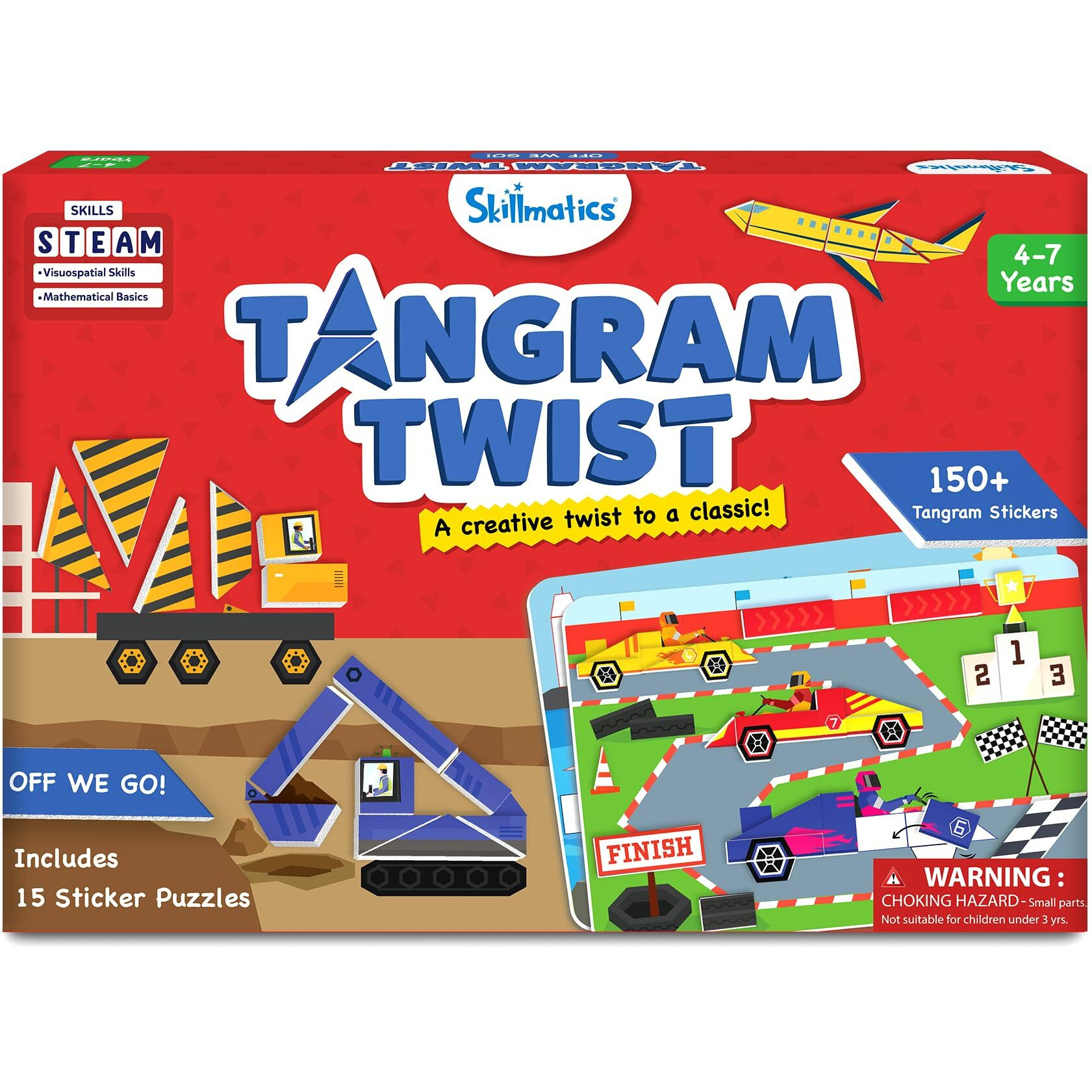 Skillmatics Tangram Puzzles - Vehicles, Stem Games, Educational Learning Activity & Toy, 150+ Foam Tangram Stickers, Brain Teasers, Arts & Crafts For Boys & Girls, Gifts For Ages 4, 5, 6, 7