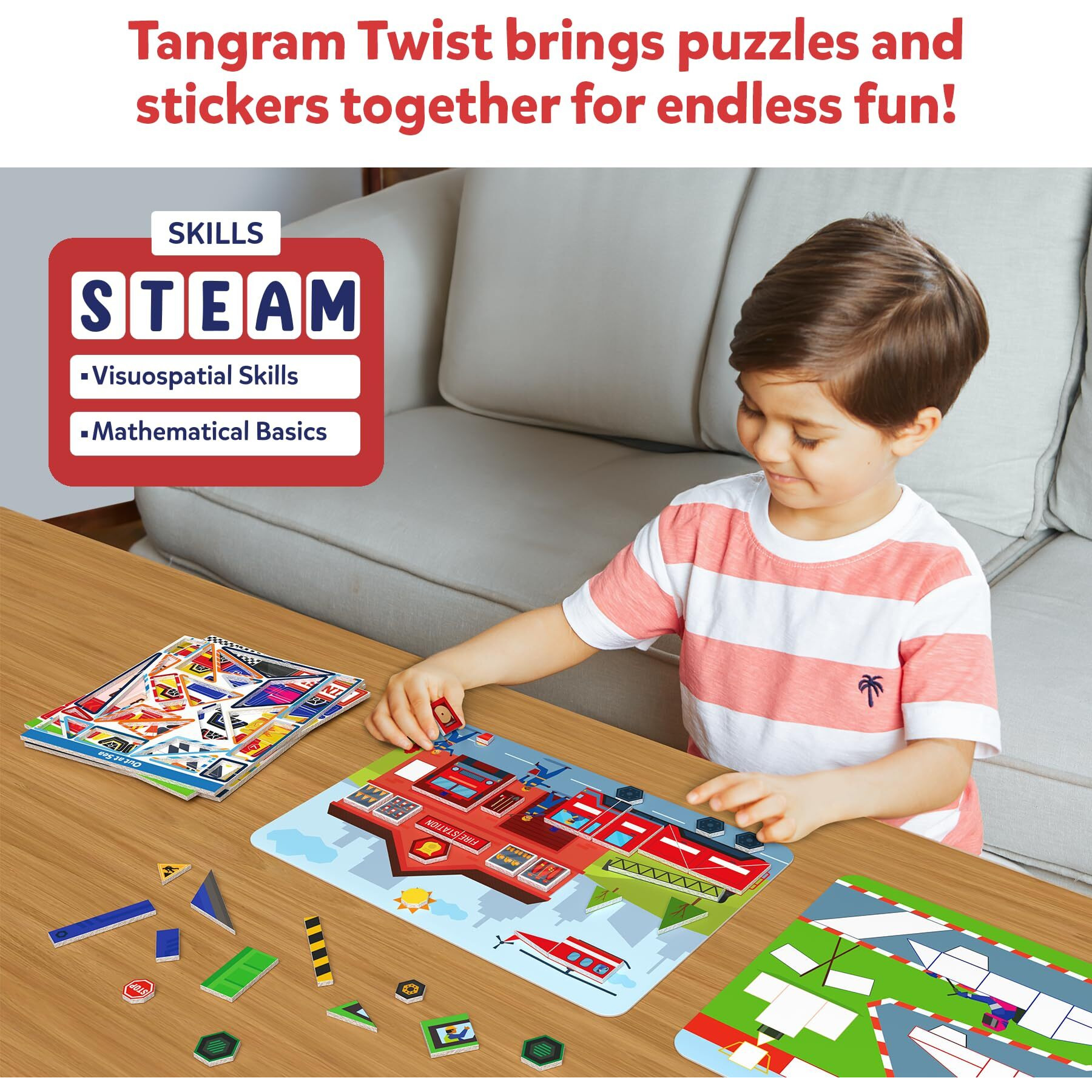 Skillmatics Tangram Puzzles - Vehicles, Stem Games, Educational Learning Activity & Toy, 150+ Foam Tangram Stickers, Brain Teasers, Arts & Crafts For Boys & Girls, Gifts For Ages 4, 5, 6, 7
