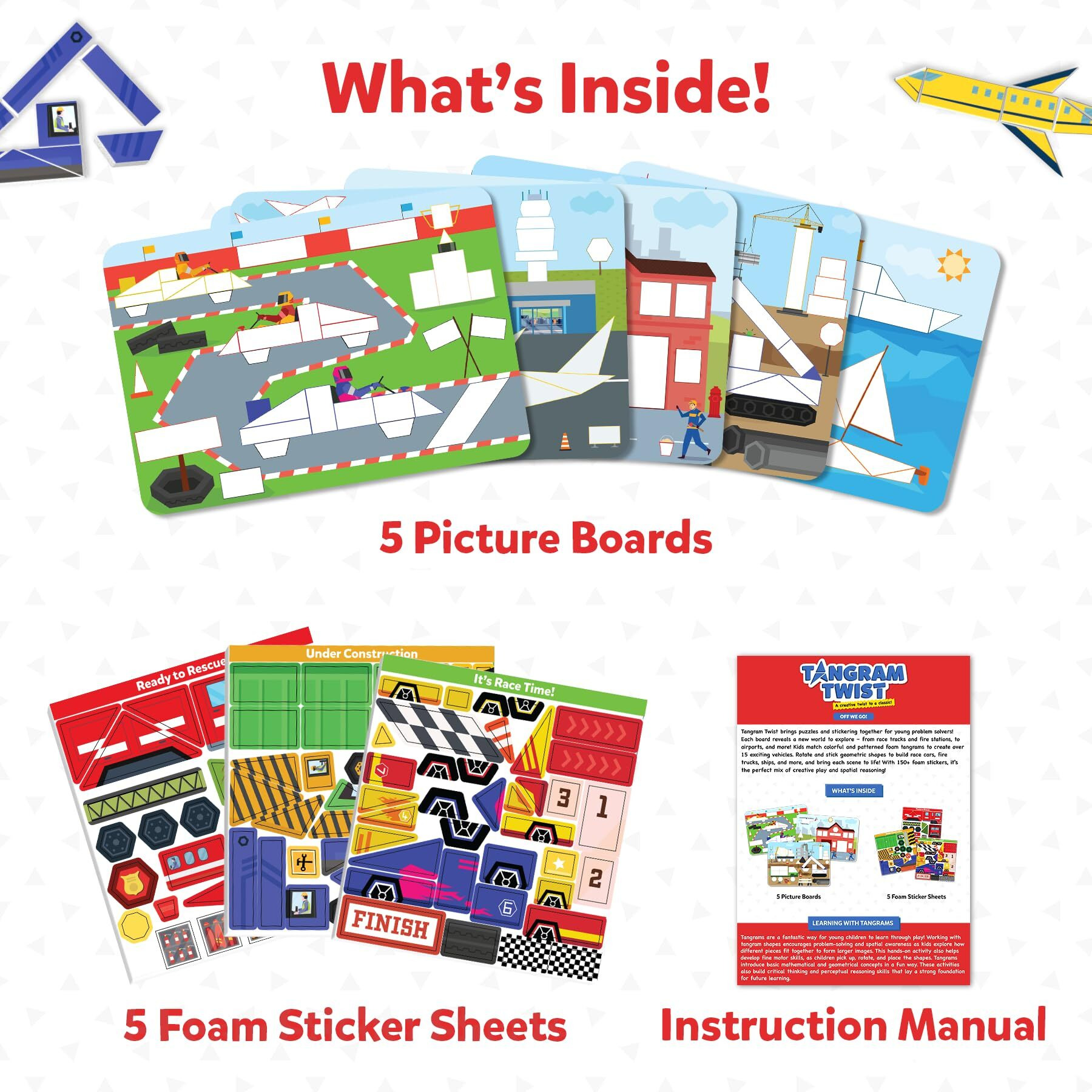 Skillmatics Tangram Puzzles - Vehicles, Stem Games, Educational Learning Activity & Toy, 150+ Foam Tangram Stickers, Brain Teasers, Arts & Crafts For Boys & Girls, Gifts For Ages 4, 5, 6, 7