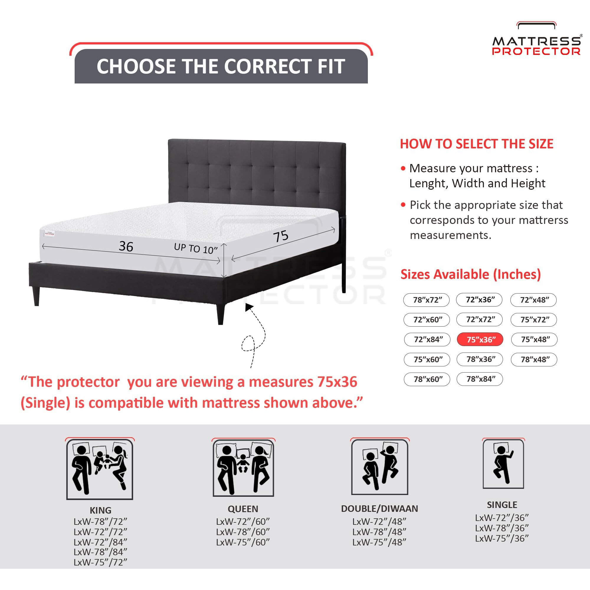 Mattress Protector 100% Waterproof Premium Cotton Feel Mattress Protector Single Bed 75X36 Inch|Ultra Soft Breathable & Hypoallergenic Fitted Bed Protector Terry Cover(6.3X3 Feet, Coffee)