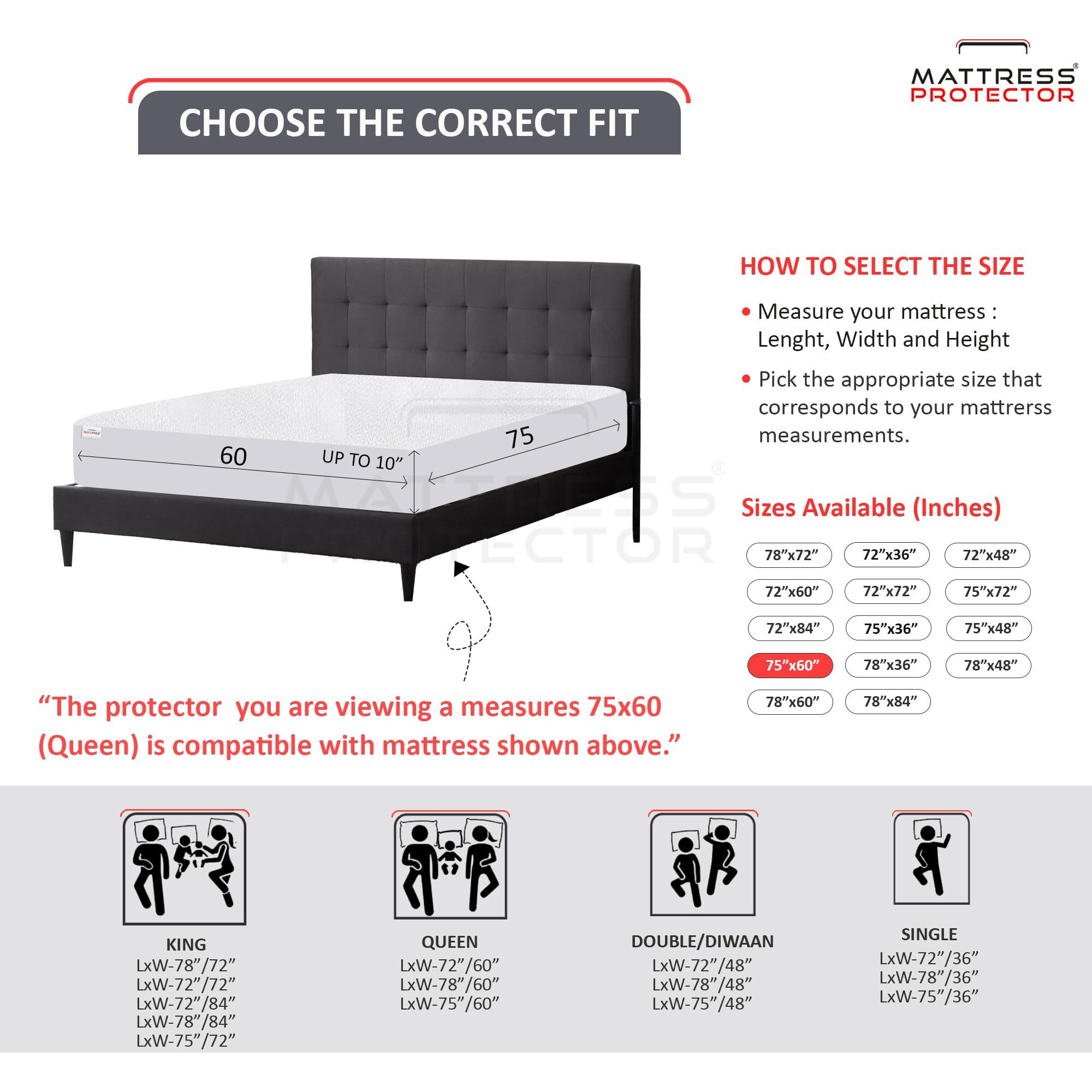 Mattress Protector 100% Waterproof Premium Cotton Feel Mattress Protector Queen Bed 75X60 Inch|Ultra Soft Breathable & Hypoallergenic Fitted Bed Protector Terry Cover(6.3X5 Feet, Coffee)