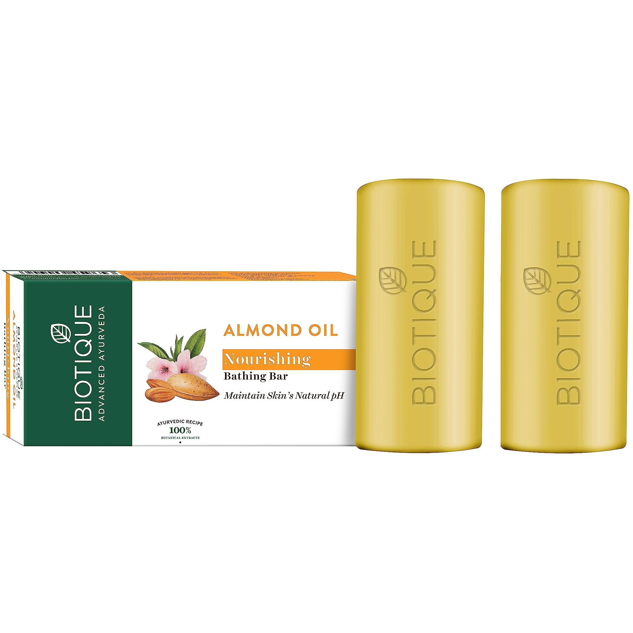 Biotique Almond Oil Nourishing Bathing Bar| Ayurvedic And Organically Pure| Maintains SkinS Natural Ph |100% Botanical Extracts| Suitable For All Skin Types | 150Gm (Pack Of 2)