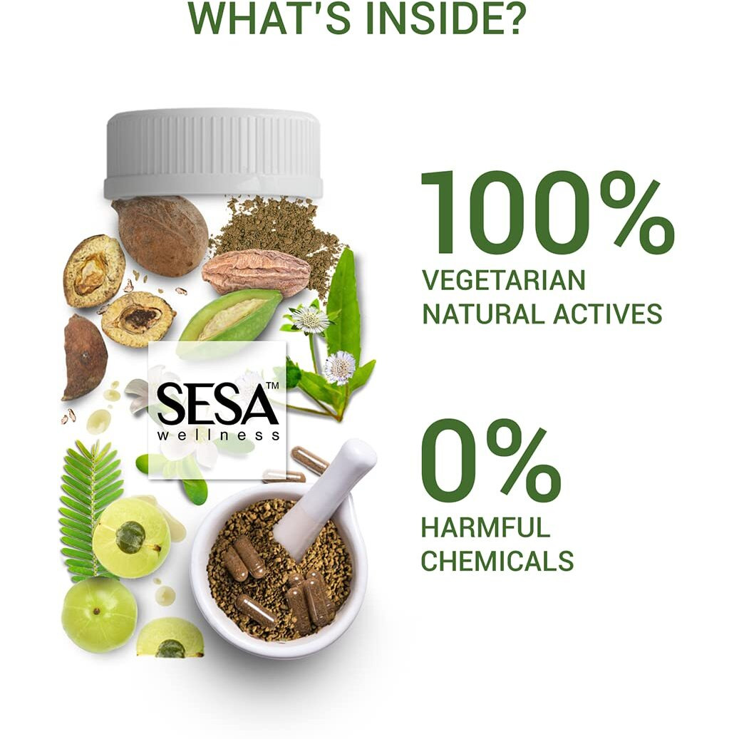 Sesa Ayurvedic Anti-Hair Fall Capsules - Hair Fall Control In 15 Days - Bhringraj & 8 Herbs - 100% Veg, 60 Caps
