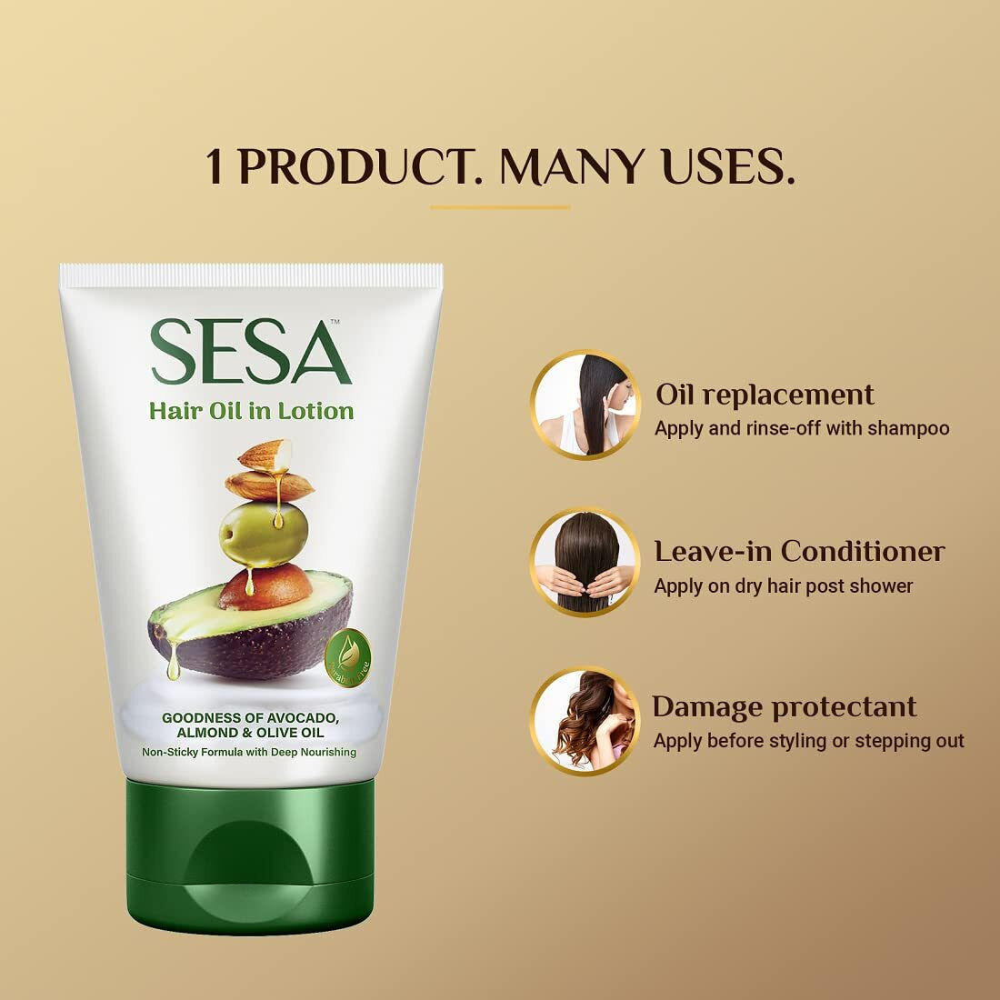 Sesa Hair Oil In Lotion 100Ml Non-Sticky Oil Replacement & Leave-In Hair Lotion Bhringraj & 17 Ayurvedic Herbs With Nourishing Oils & Vitamin E All Hair Types No Mineral Oil