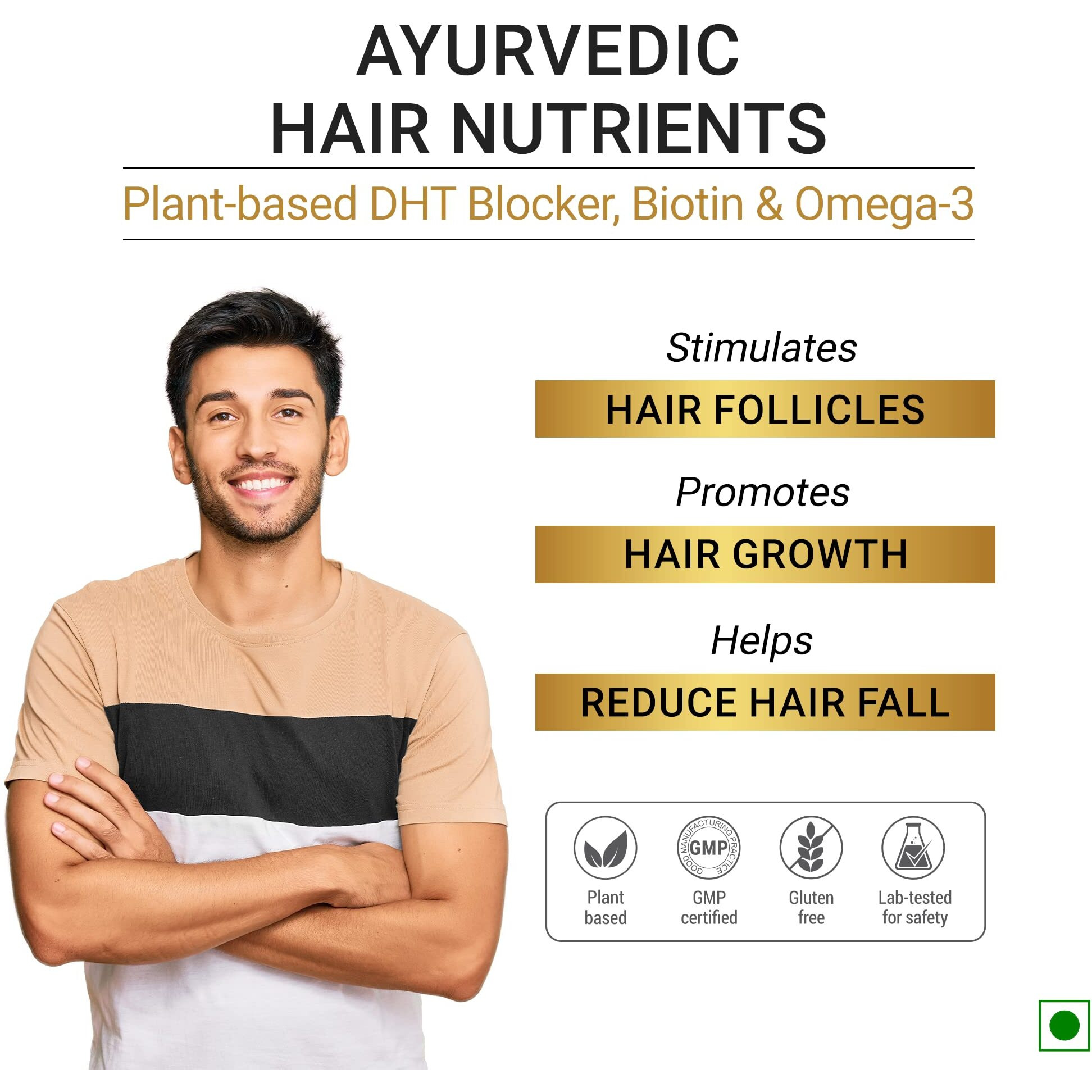 Sesa Ayurvedic Hair Vitamins Biotin Tablets Dht Blocker 60 Capsules - Plant Based Gluten Free Nutrients With Omega-3 & Flaxseeds | Controls Hair Fall & Stimulates Follicles | 100% Veg