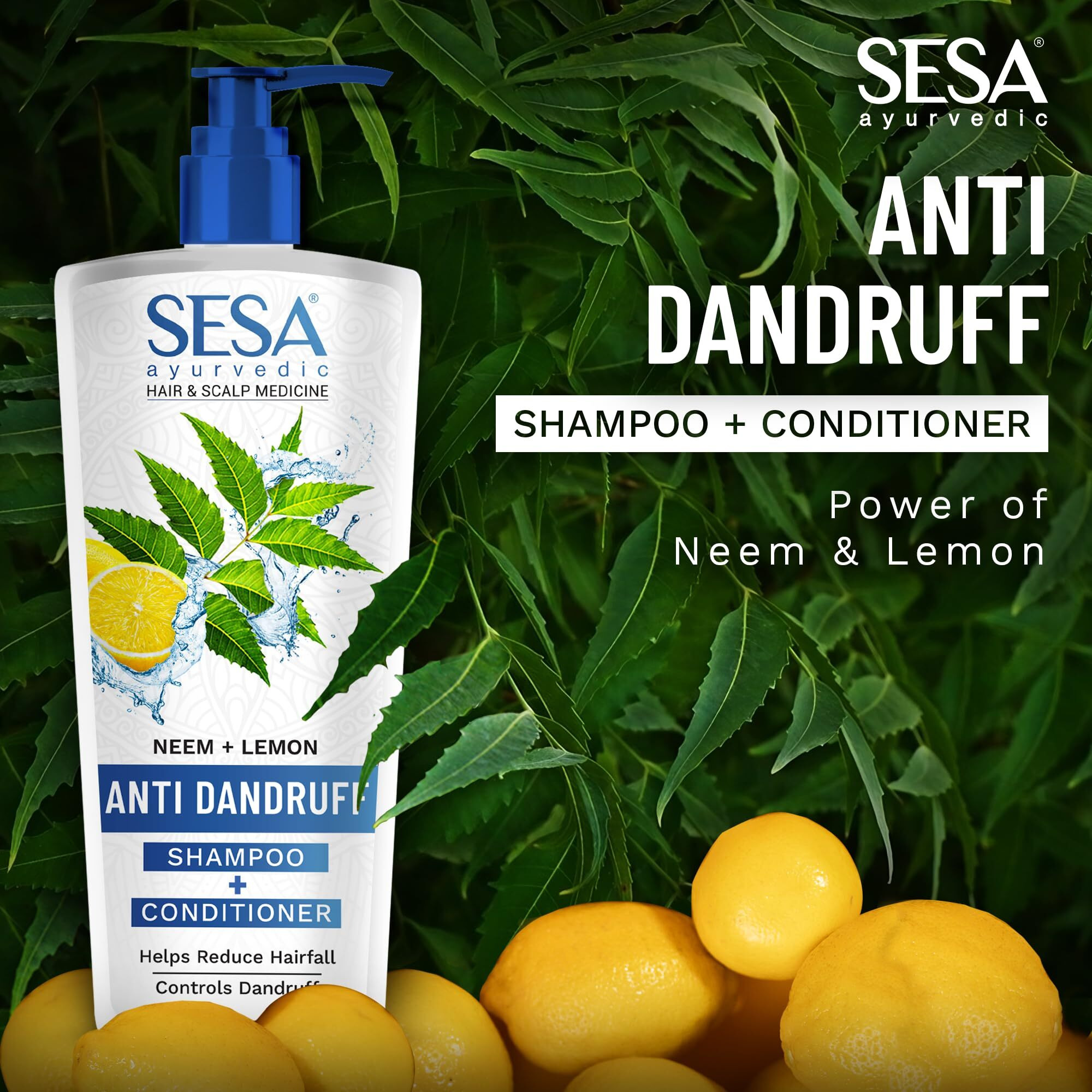 Sesa Ayurvedic Anti Dandruff Shampoo With Neem, Lemon Helps Reduce Hairfall Controls Dandruff, 500Ml