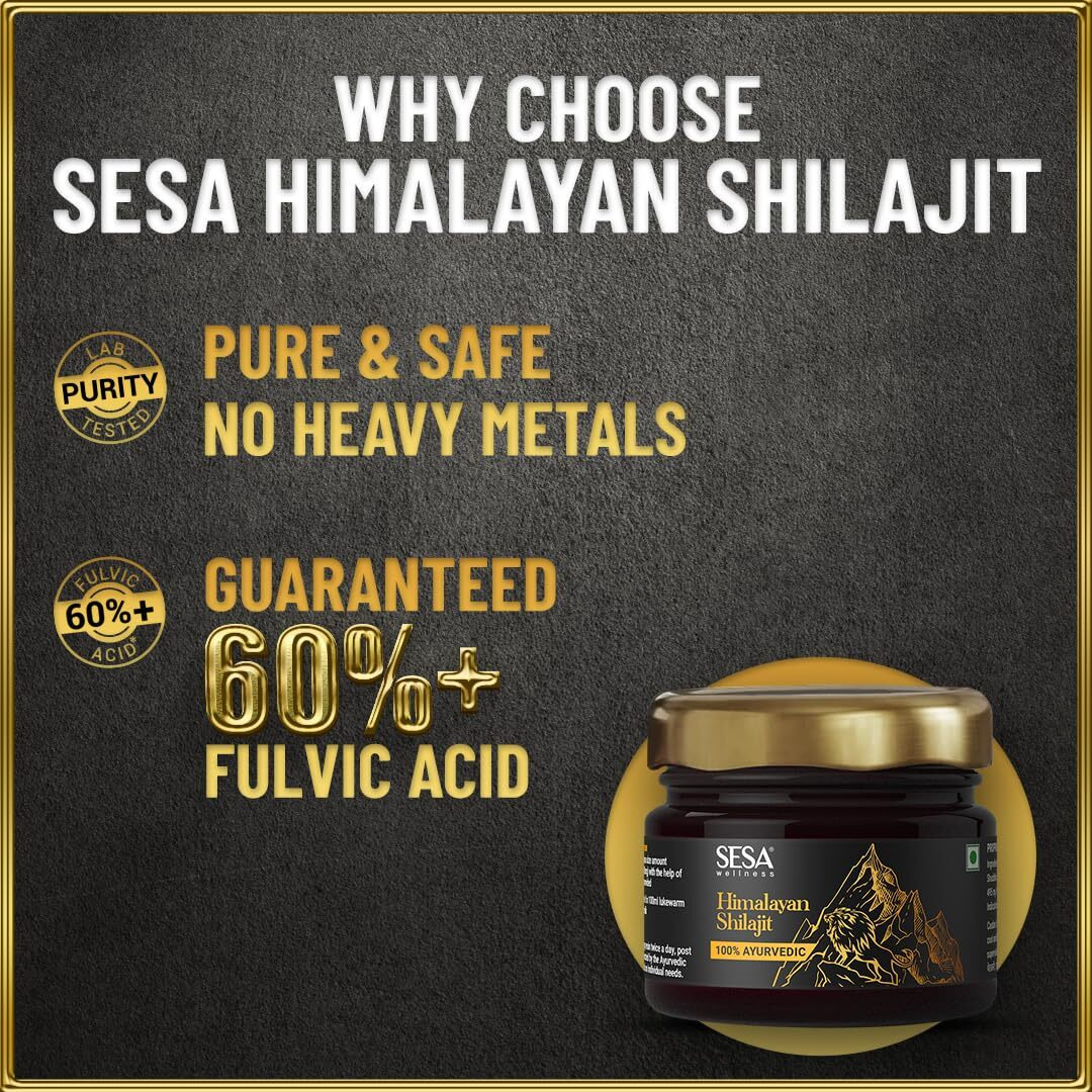 Sesa Himalayan Shilajit Original 30 G Shilajeet Resin -100% Ayurvedic Helps Boost Strength, Endurance & Immunity With 70%+ Fulvic Acid (Contains Lab Certificate), 30 G
