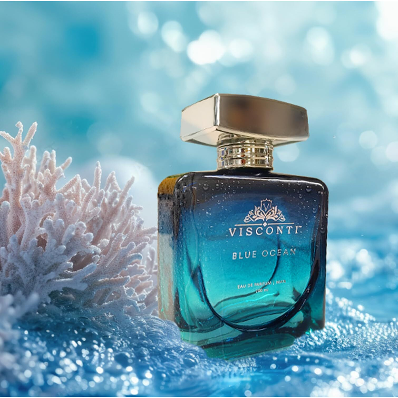 Visconti Blue Ocean Perfume For Men Eau De Parfum Aquatic Fragrance With Citrus Fruity, Musk & Cedarwood Long Lasting Scent And Anti-Stain Luxury Perfumes Outing & Sports, 100 Ml