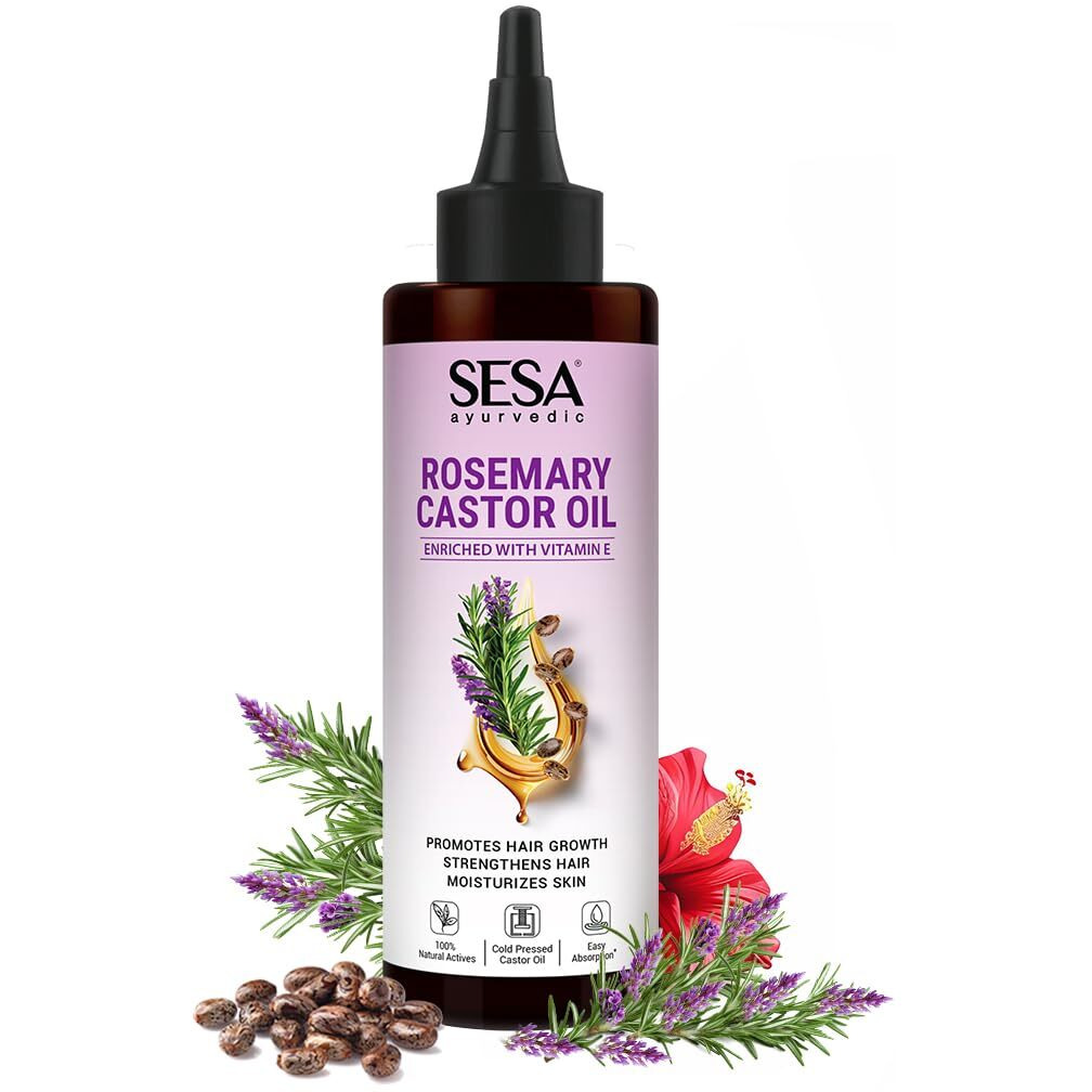 Sesa Ayurvedic Rosemary Hair Oil With Castor Oil & Sesame, Hibiscus For Hair Growth Strengthens Roots Controls Hair Fall And Moisturising Dry Skin - 200Ml
