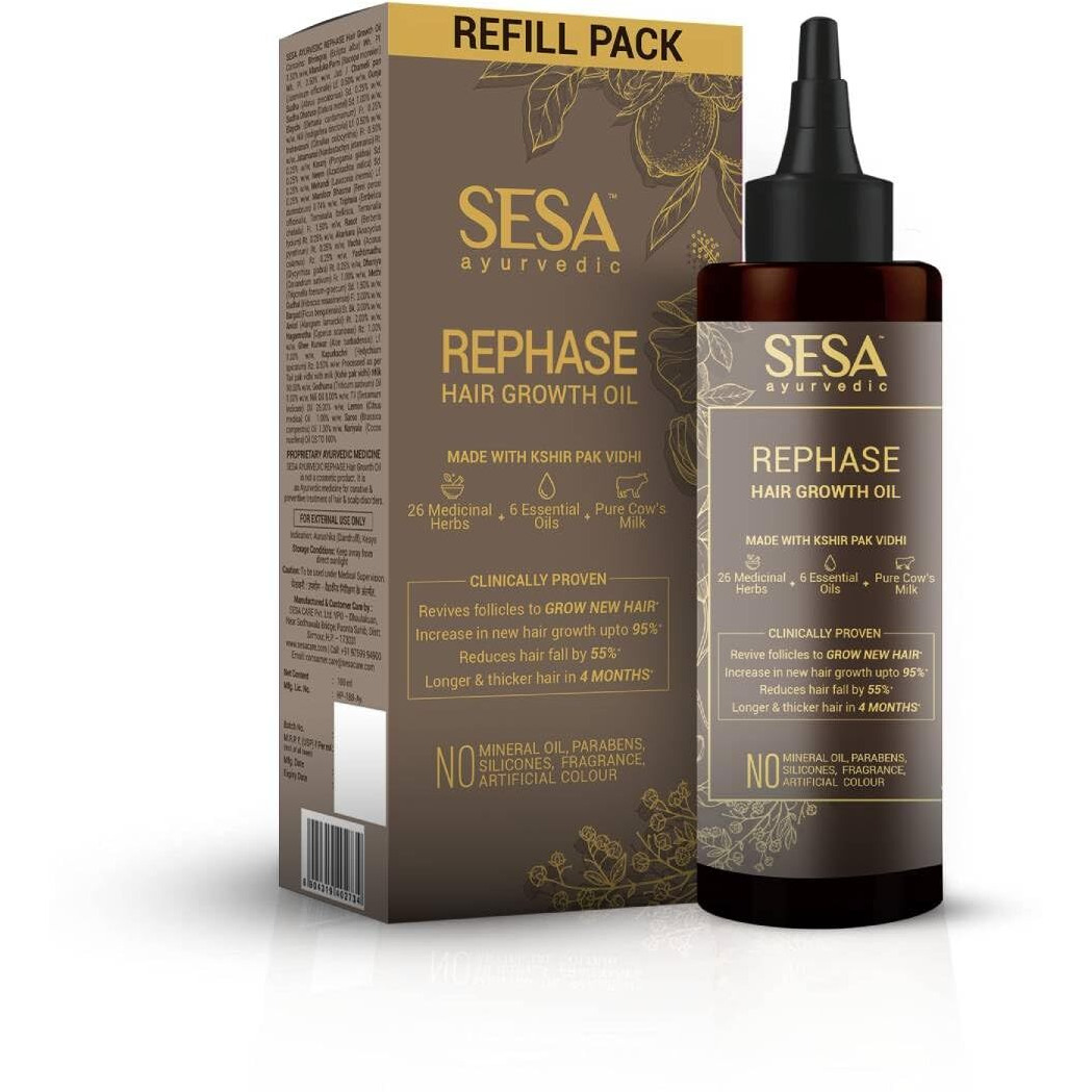 Sesa Ayurvedic Rephase Refill Hair Growth Oil With 26 Herbs And 6 Essential Oils Promotes Hair Growth Help Reduces Hair Fall & Strengthen Roots Natural Hair Oil For Women And Men, 100 Ml