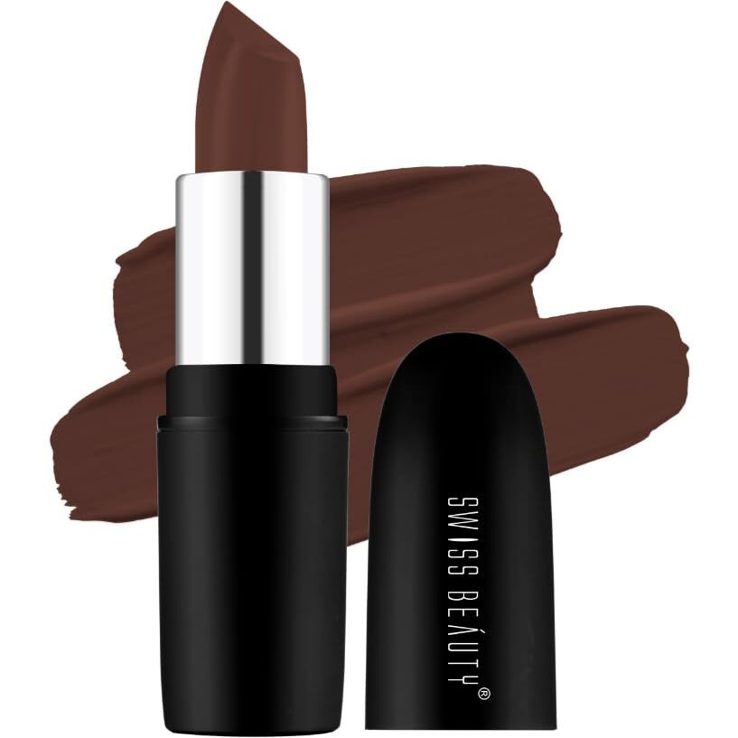 Swiss Beauty Pure Matte Creamy Lipstick | Non-Drying, Highly Pigmented Lipstick | Shade- Coffee, 3.8Gm|