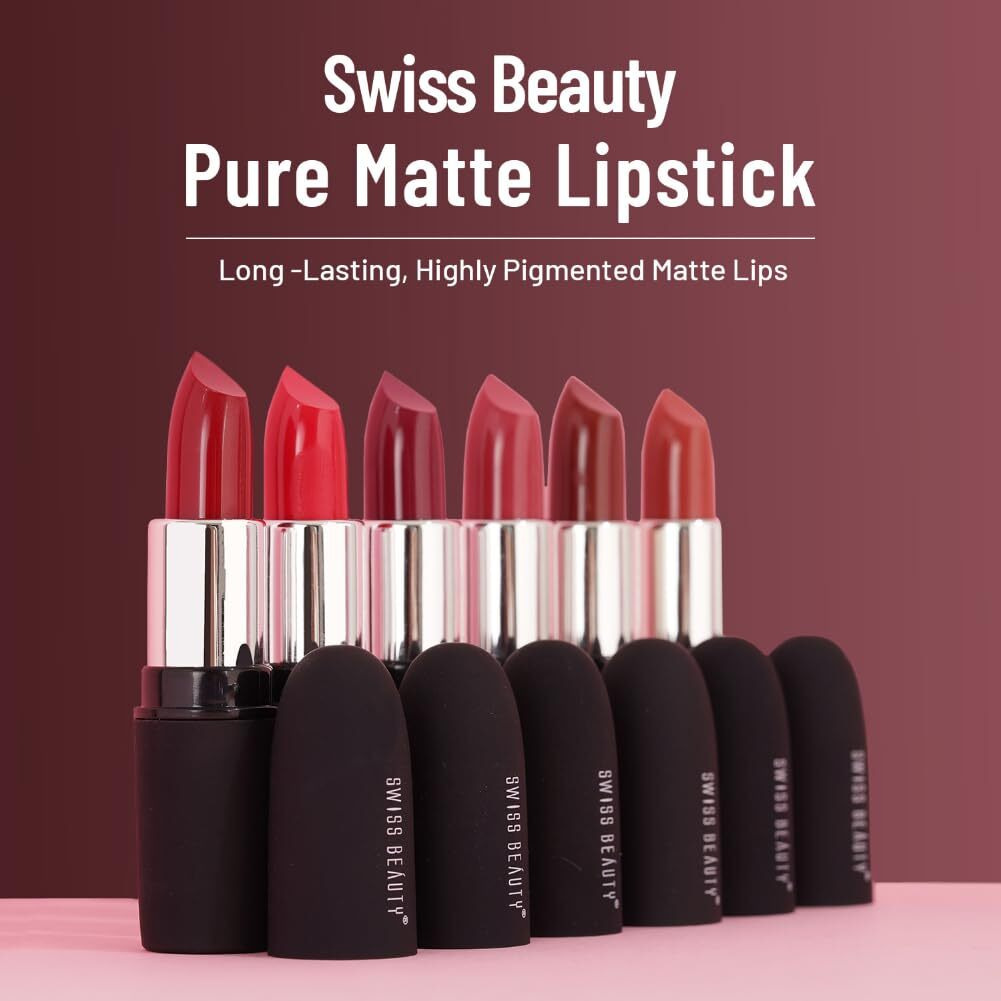 Swiss Beauty Pure Matte Creamy Lipstick | Non-Drying, Highly Pigmented Lipstick | Shade- Coffee, 3.8Gm|