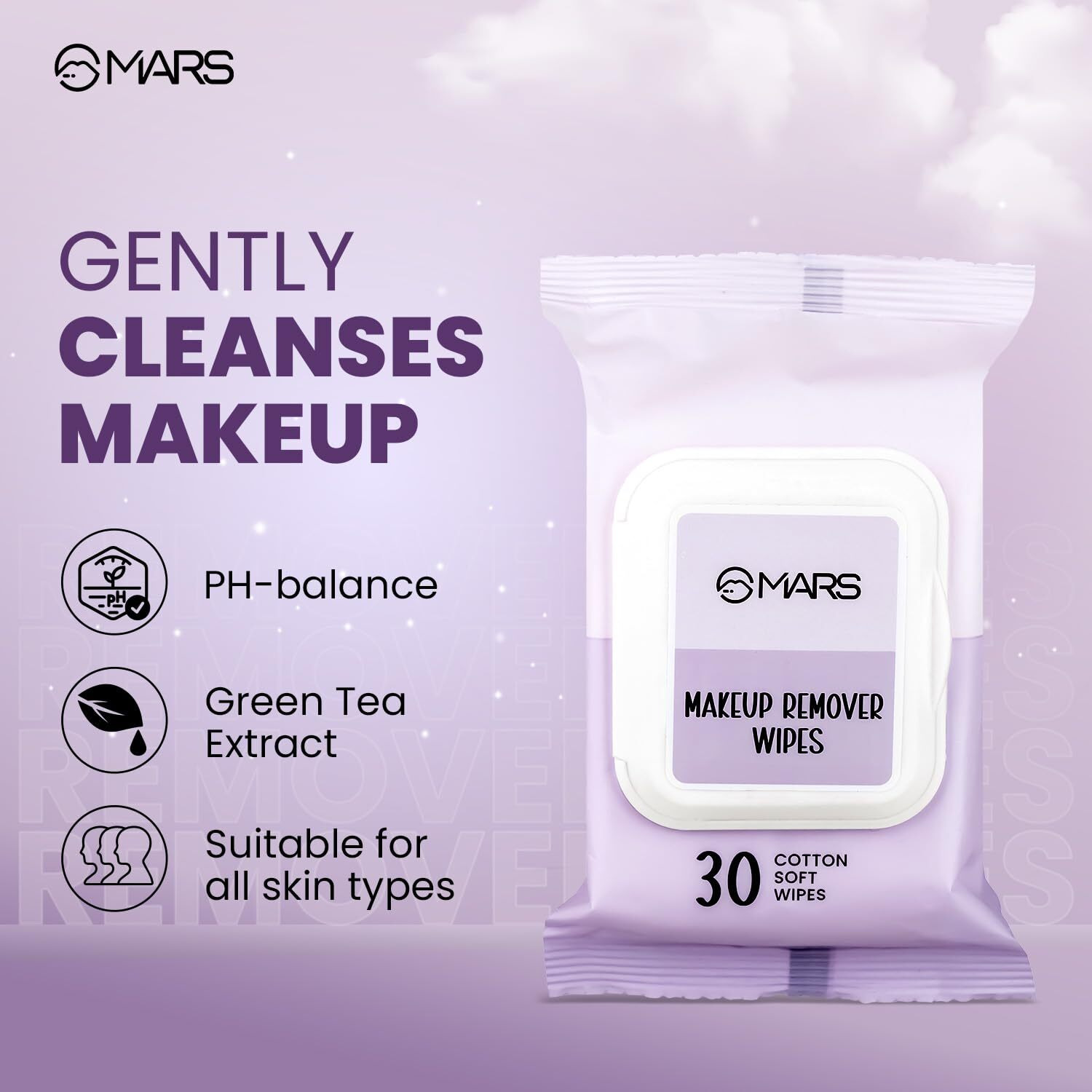 Mars Makeup Remover Wet Wipes For Face | 30 Cotton Soft Wipes | Hydrating & Refreshing | Enriched With Green Tea & Aloe Vera Extract | Soothing & Maintains Ph Balance | Gentle On Skin