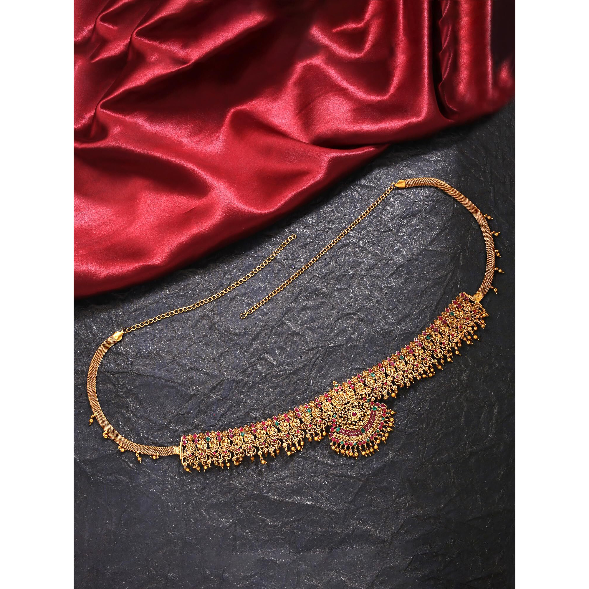 Yellow Chimes Kamarbandh For Women Gold Plated Multicolured Crystal Studed Traditional Bridal Saree Kamarbandh For Women And Girls
