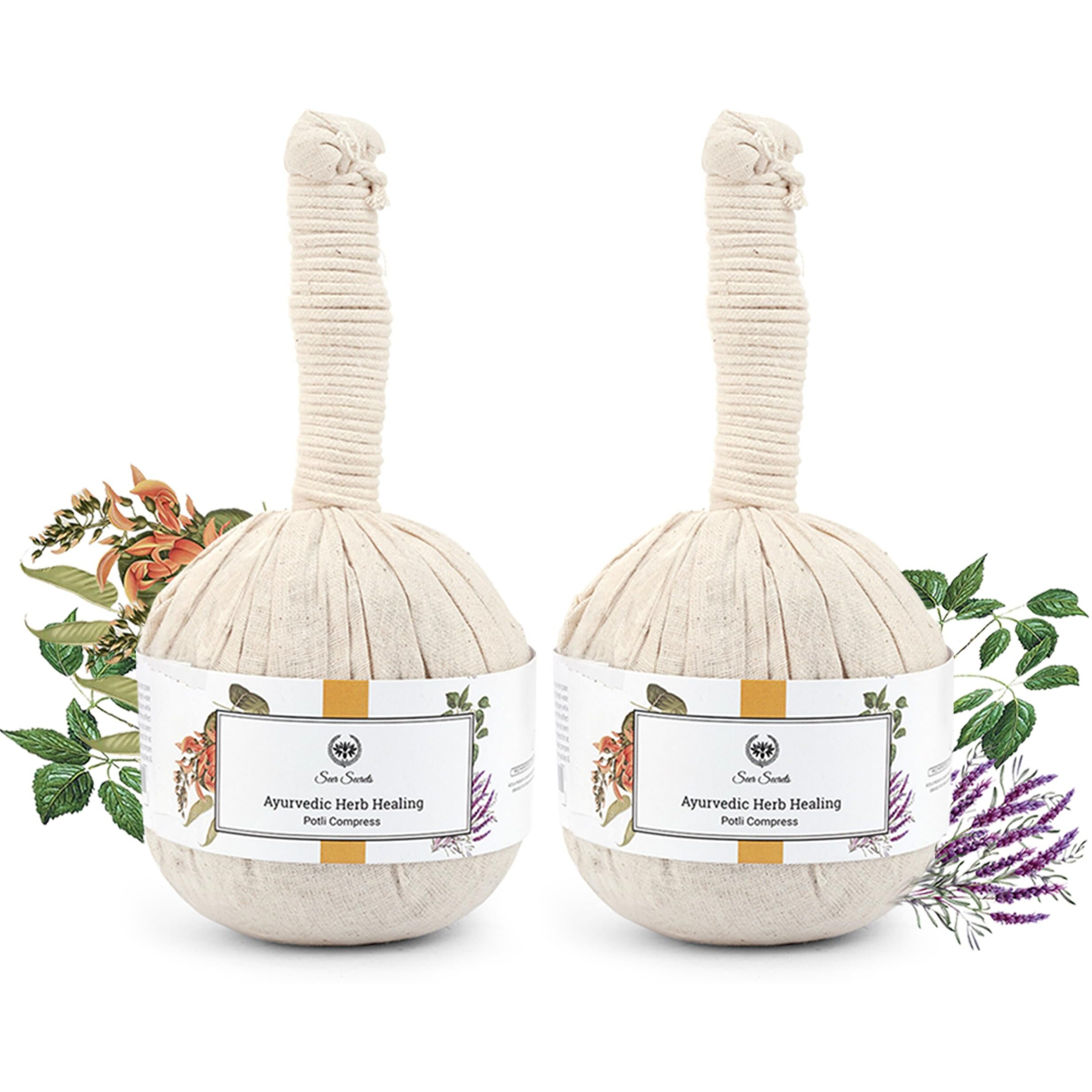 Seer Secrets 100% Natural Ayurvedic Herbal Manual Massager Potli, Pain Relief, Knee, Muscles Relaxation, Neck, Back, Legs, Helps To Increase Blood Circulation For Men Women - 180Gm(Pack Of 2)