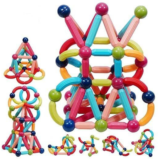Wembley Magnetic Stick Building Blocks Brain Games For Kids Toys For Girls 3 + Years 4 5 6 8 10 12 To 14 Old With Magnet Balls And Sticks Stem Learning Educational Magnetic Toys For Boys - 64 Pcs