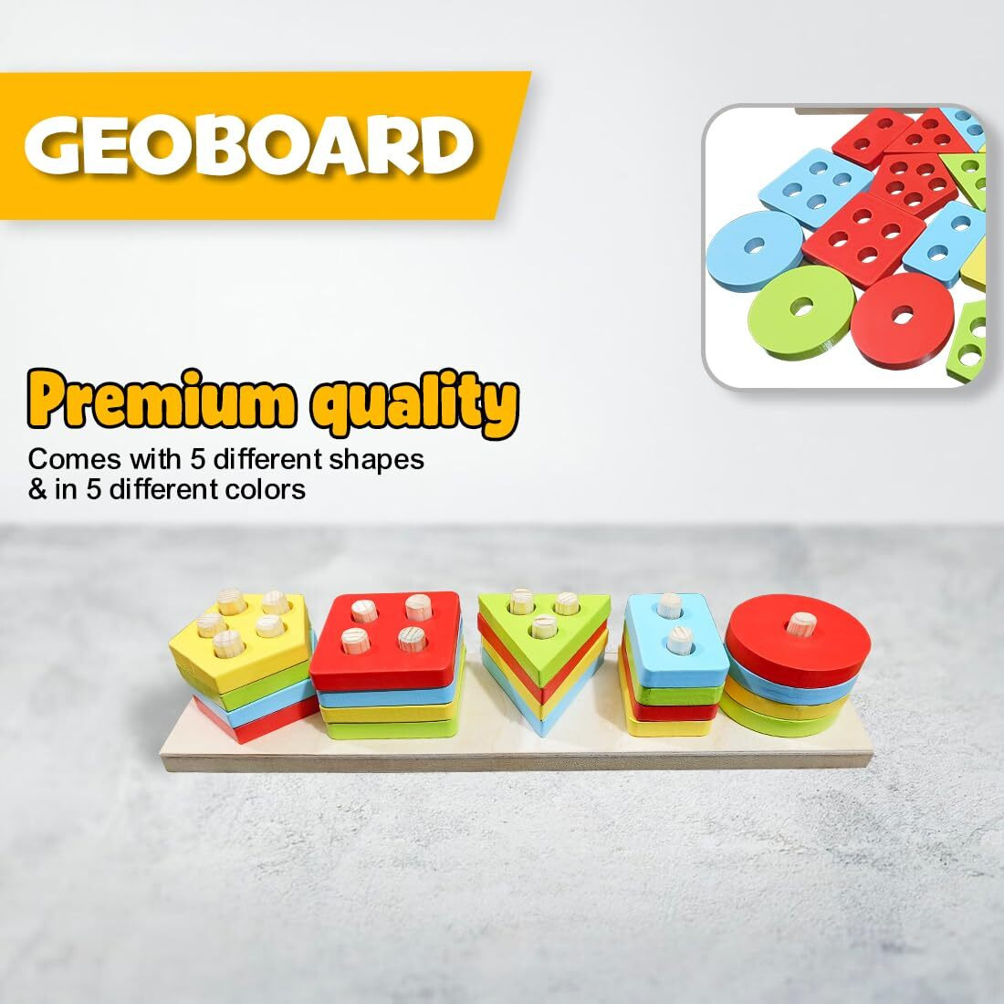 Wembley Kids Wooden Angle Geometric Blocks Stacker Shape Sorter Column Puzzle Stacking Set Educational Learning Toys For Toddlers 1-3 Years Old Boys And Girls