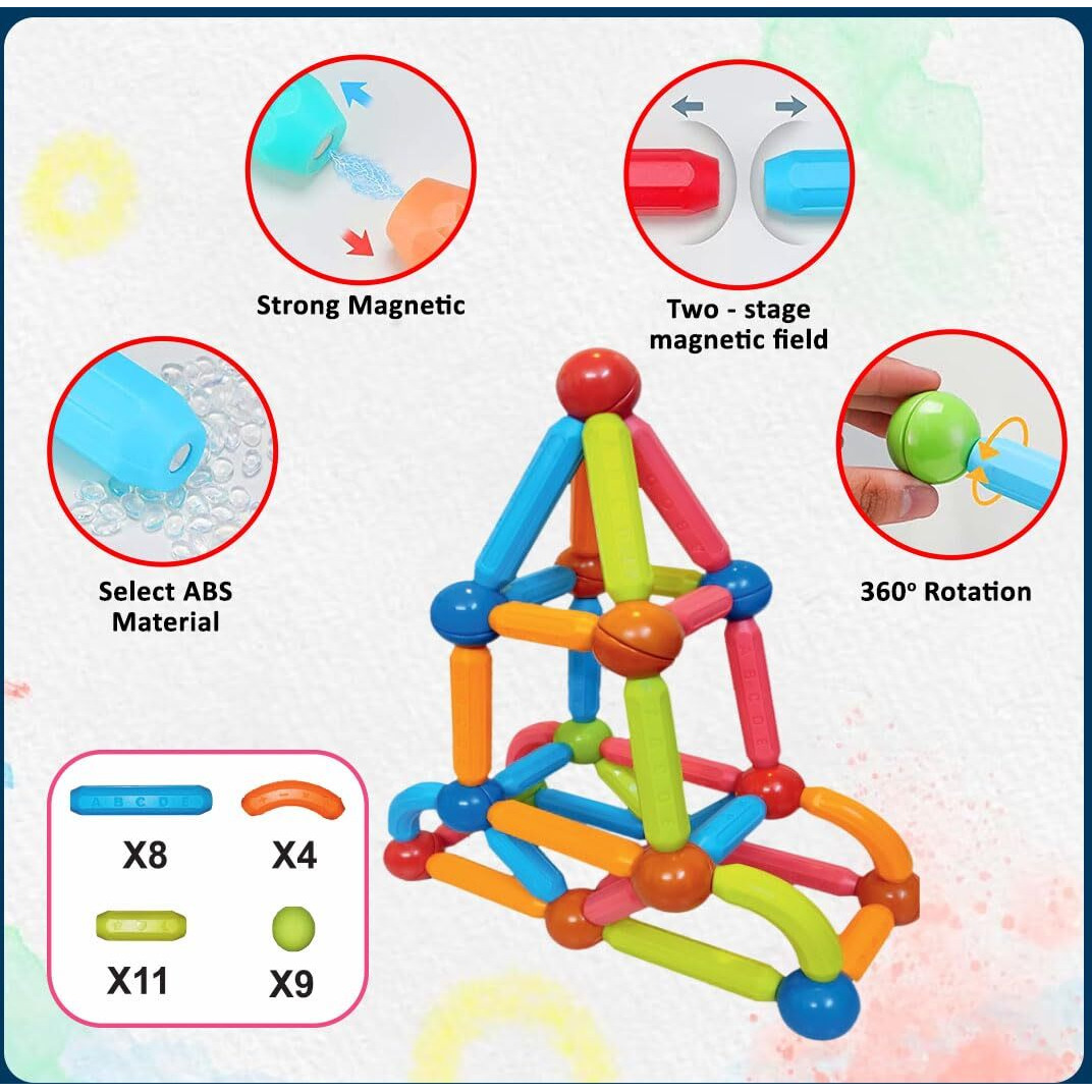 Wembley Magnetic Blocks For Kids Engaging Magnet Toys Building Sticks Stem Educational Construction & Creative Activity Mind Game Brain Development & Learning Gift For Boys & Girls 3+ Years -32 Pieces