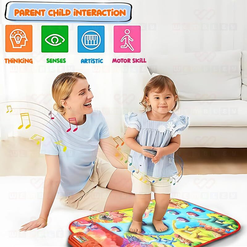 Wembley Dinosaur Musical Mat For Kids Ages 3+ Baby Piano Play Mat Musical Keyboard With 8 Dinosaur Sounds Early Learning Educational Toys Birthday Gift For Boys Girls  86 X 52 Cm