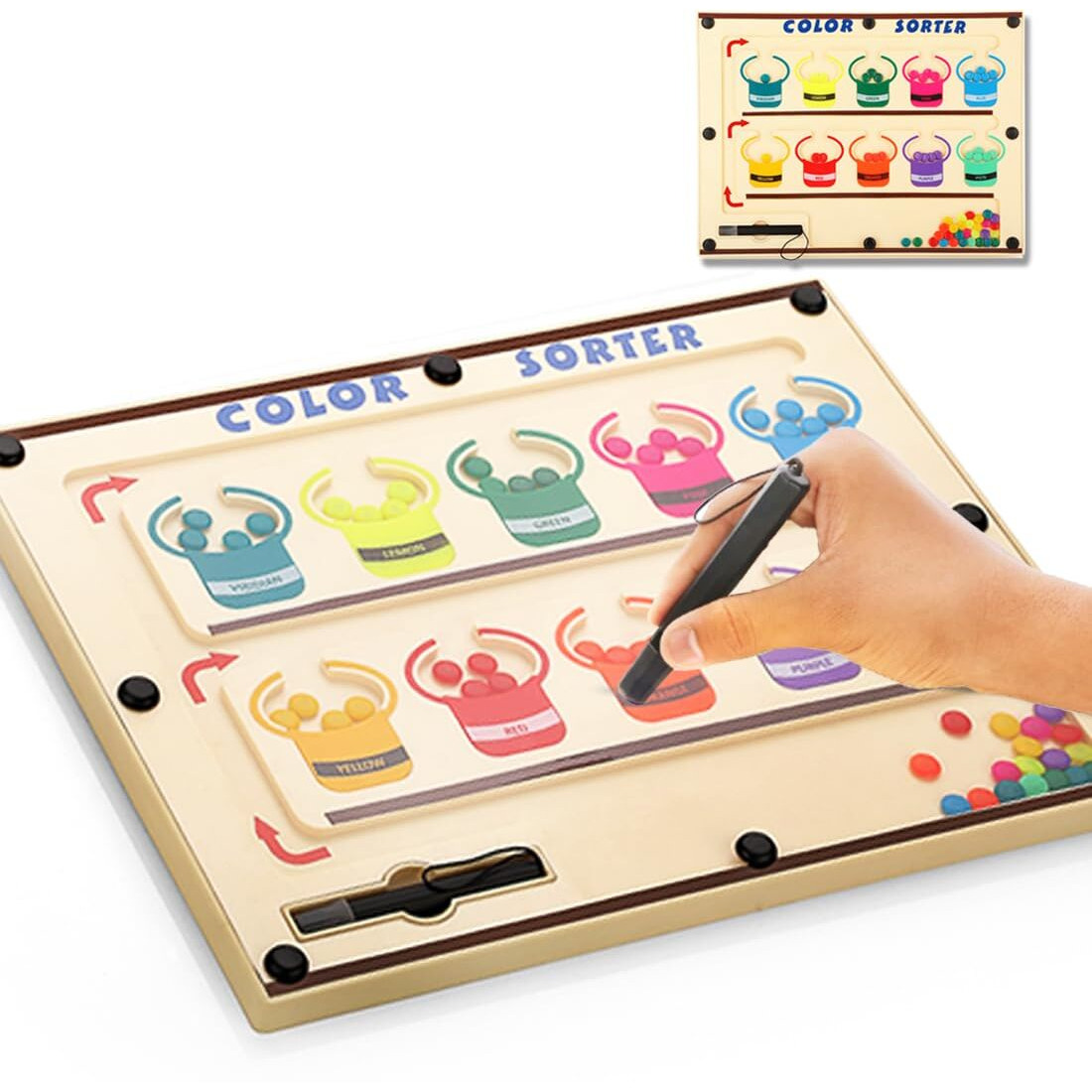 Magnetic Colour Sorting Montessori Toys For 2+ Year Old Boys Girls Hand-Eye Coordination Wooden Puzzle Brain Game Learning Educational Toddler Activity Busy Board Kids Toys For 2-5 Years Birthday Gift