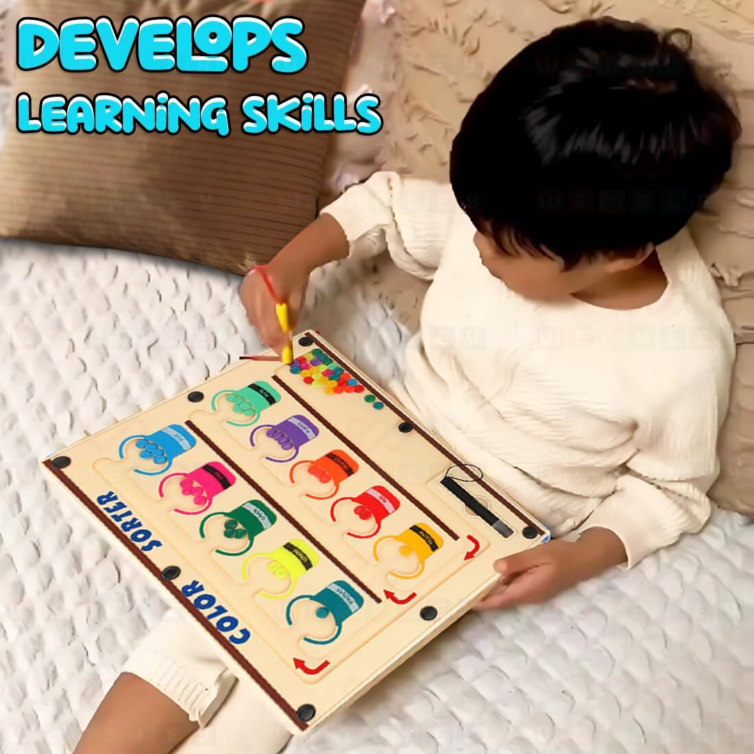 Magnetic Colour Sorting Montessori Toys For 2+ Year Old Boys Girls Hand-Eye Coordination Wooden Puzzle Brain Game Learning Educational Toddler Activity Busy Board Kids Toys For 2-5 Years Birthday Gift