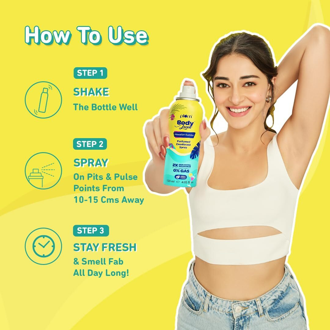 Plum Bodylovin' Hawaiian Rumba Perfumed Deodorant Spray | 2X Odor Control Molecules | Anti-Bacterial Green Tea Extracts | Fresh Beachy Fragrance | 120 Ml