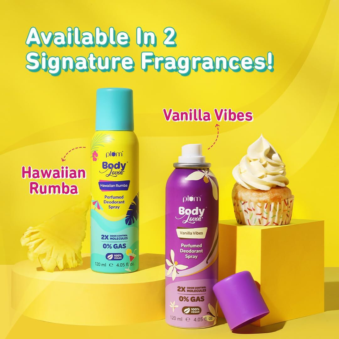Plum Bodylovin' Hawaiian Rumba Perfumed Deodorant Spray | 2X Odor Control Molecules | Anti-Bacterial Green Tea Extracts | Fresh Beachy Fragrance | 120 Ml