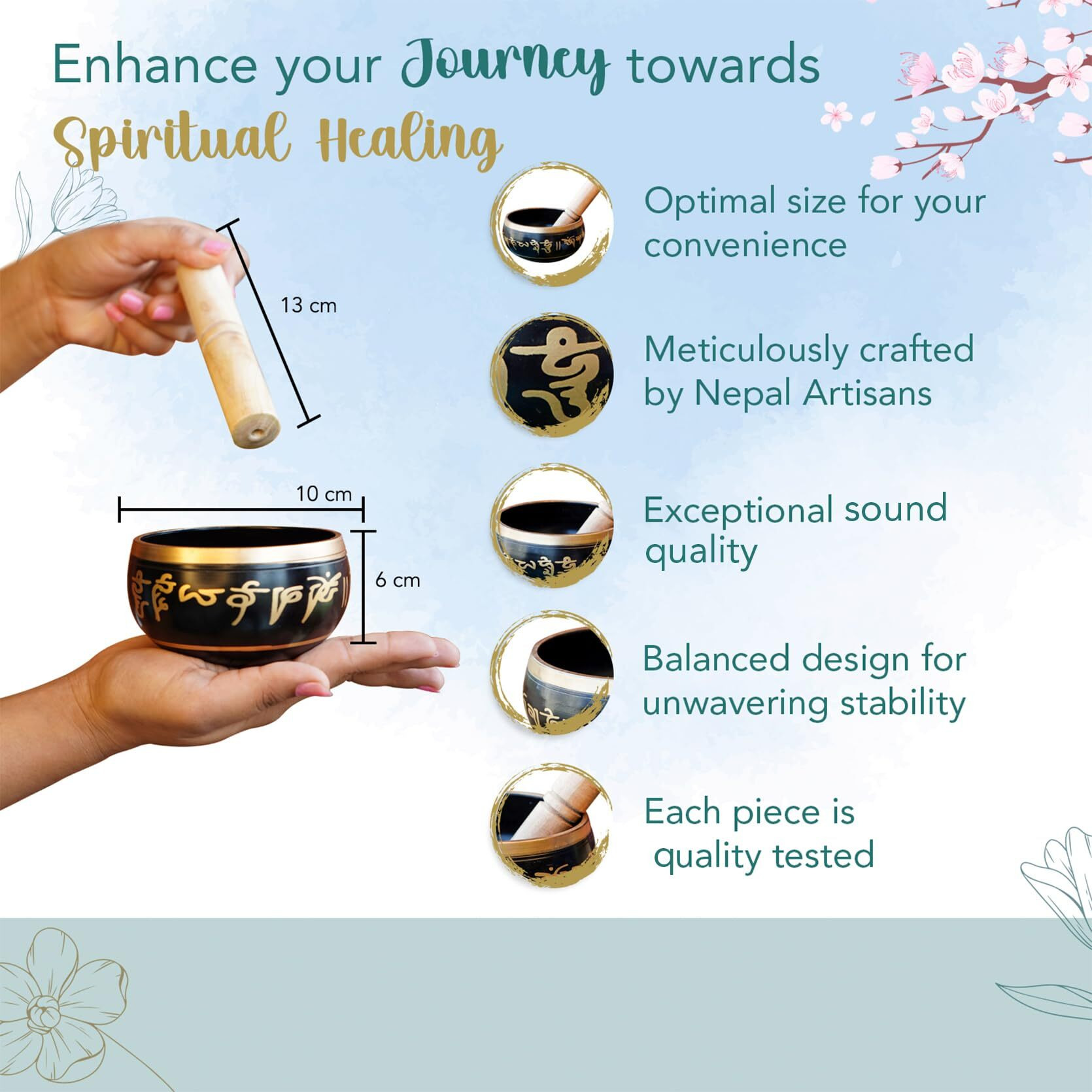 Ekhasa 100% Pure Bronze Handmade Tibetan Meditation Singing Bowl (3.5 Inch) | Authentic Sound Bowl Meditation Set For Deep Om Sound | Tibetan Sound Healing Bowls Are Perfect Spiritual, Yoga Gifts