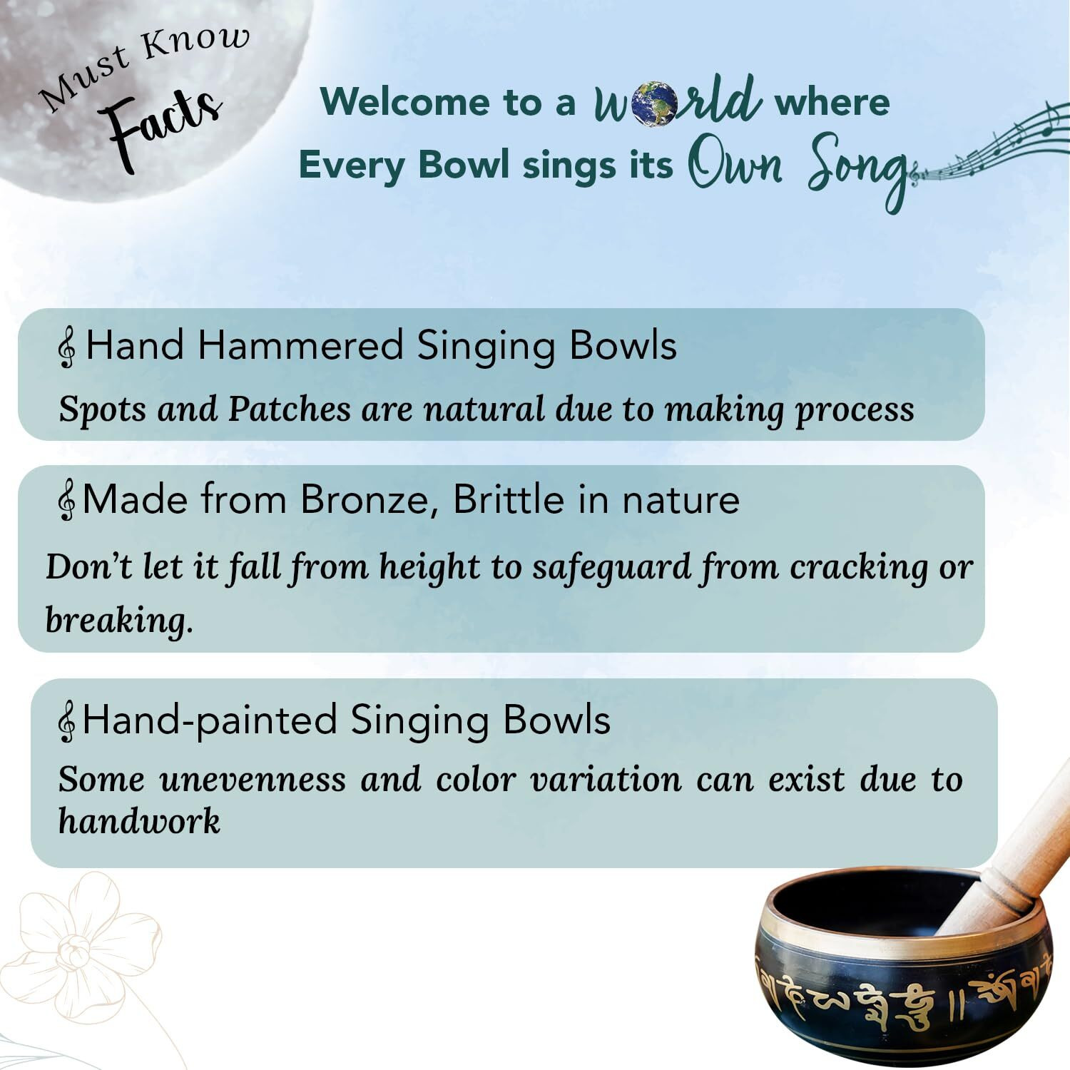 Ekhasa 100% Pure Bronze Handmade Tibetan Meditation Singing Bowl (3.5 Inch) | Authentic Sound Bowl Meditation Set For Deep Om Sound | Tibetan Sound Healing Bowls Are Perfect Spiritual, Yoga Gifts