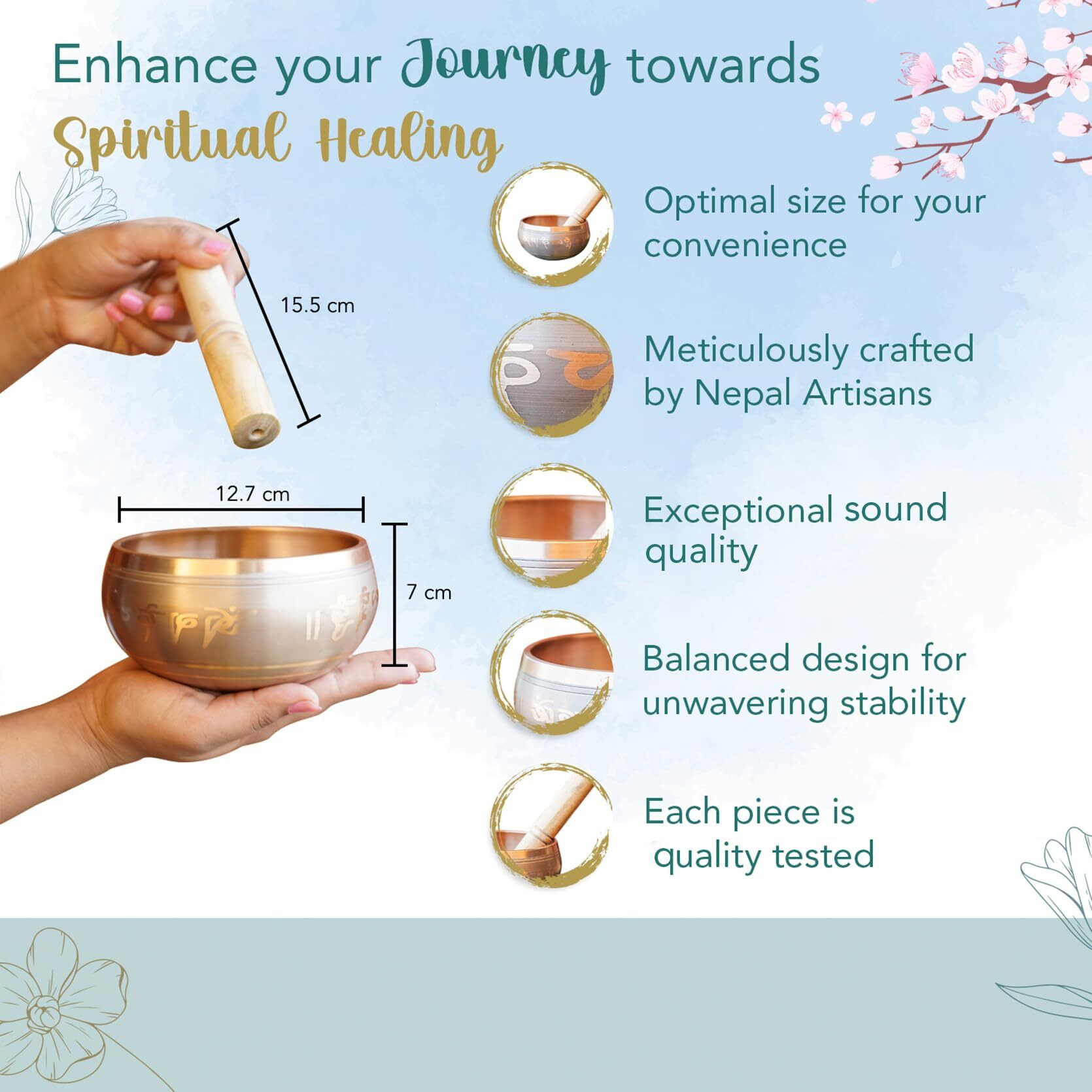 Ekhasa 100% Pure Bronze Handmade Tibetan Meditation Singing Bowl (5 Inch) | Authentic Sound Bowl Meditation Set For Deep Om Sound | Tibetan Sound Healing Bowls Are Perfect Spiritual, Yoga Gifts
