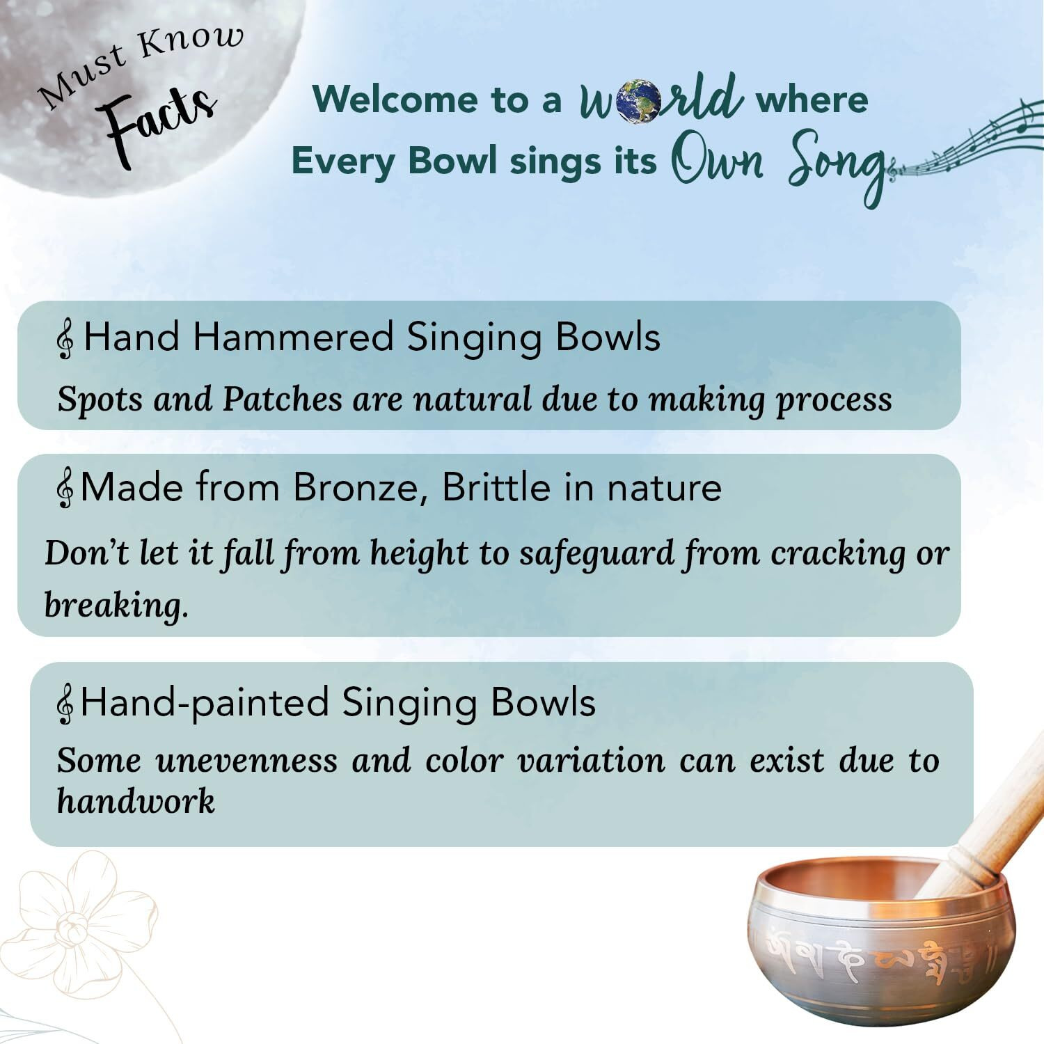 Ekhasa 100% Pure Bronze Handmade Tibetan Meditation Singing Bowl (5 Inch) | Authentic Sound Bowl Meditation Set For Deep Om Sound | Tibetan Sound Healing Bowls Are Perfect Spiritual, Yoga Gifts