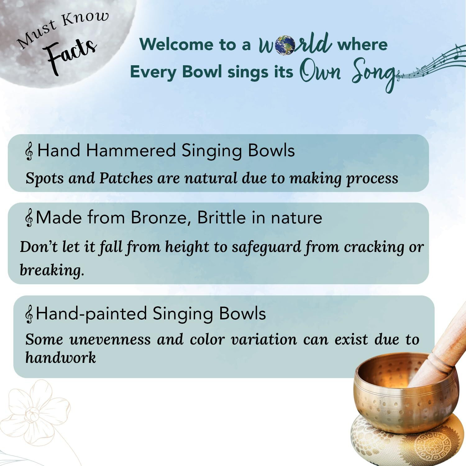Ekhasa 100% Pure Bronze Handmade Tibetan Meditation Singing Bowl (3.5 Inch) | Authentic Sound Bowl Meditation Set For Deep Om Sound | Tibetan Sound Healing Bowls Are Perfect Spiritual, Yoga Gifts