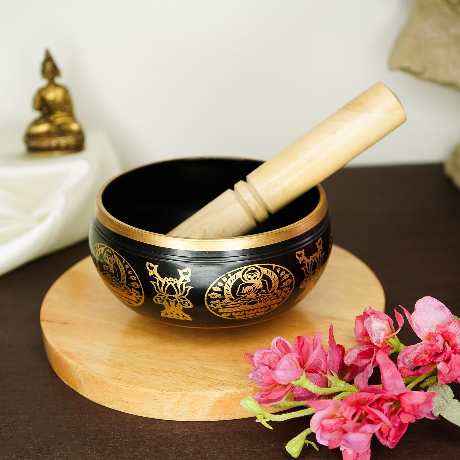 Ekhasa 100% Pure Bronze Handmade Tibetan Meditation Singing Bowl (5 Inch) | Authentic Sound Bowl Meditation Set For Deep Om Sound | Tibetan Sound Healing Bowls Are Perfect Spiritual, Yoga Gifts