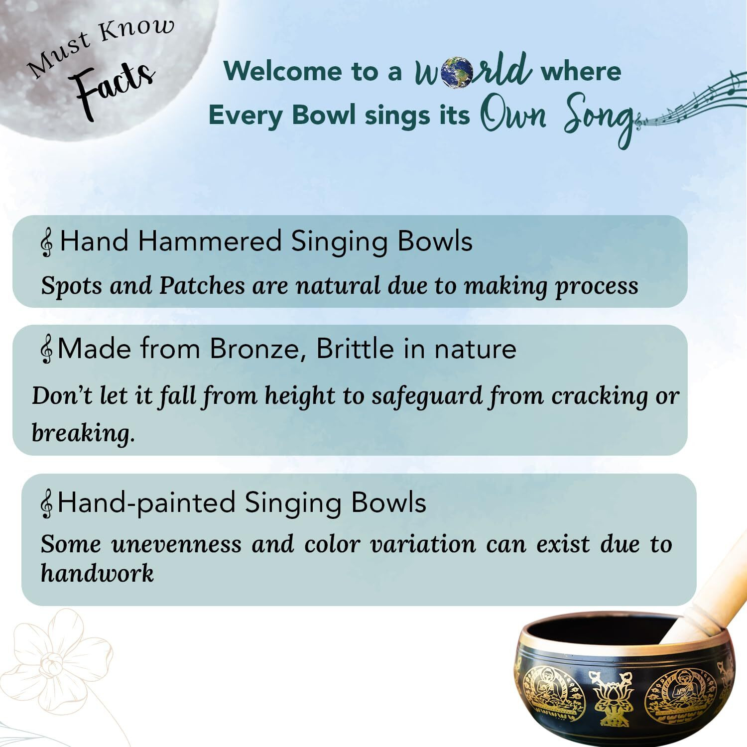 Ekhasa 100% Pure Bronze Handmade Tibetan Meditation Singing Bowl (5 Inch) | Authentic Sound Bowl Meditation Set For Deep Om Sound | Tibetan Sound Healing Bowls Are Perfect Spiritual, Yoga Gifts