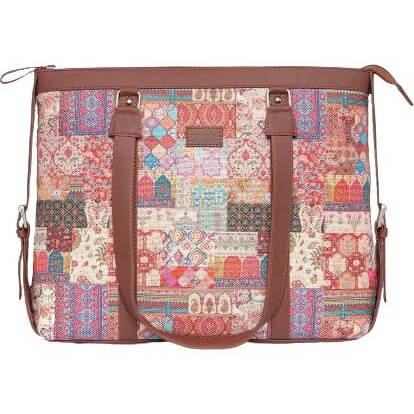 Zouk Multicolor Abstract Printed Handmade Vegan Leather Women's Office Bag For 15.6 Inch Laptop With Double Handles
