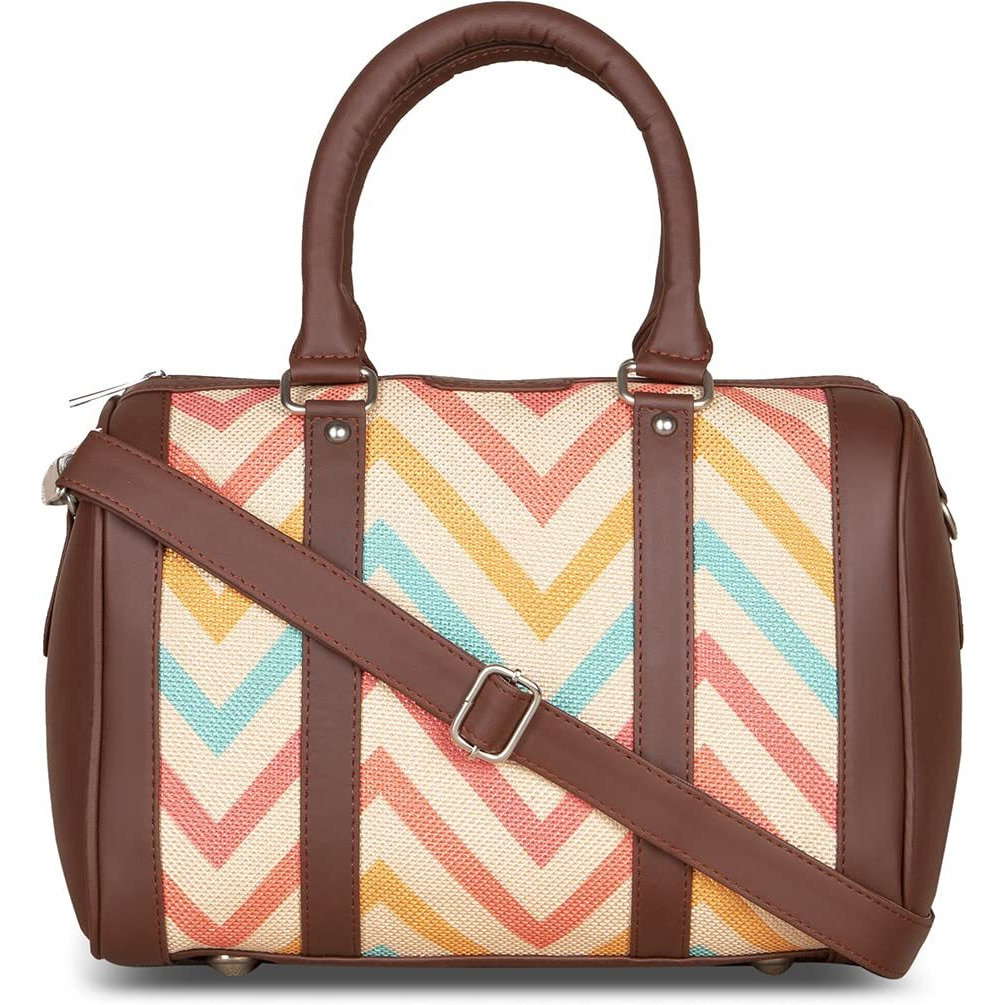 Zouk Multicoloured Wave Printed Vegan Leather Handmade Women's Handbags With Double Handles And Detachable Sling Strap - Wavbeach
