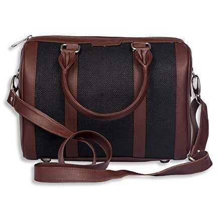 Zouk Black Solid Vegan Leather Handmade Women's Handbags With Double Handles And Detachable Sling Strap - Jet Black