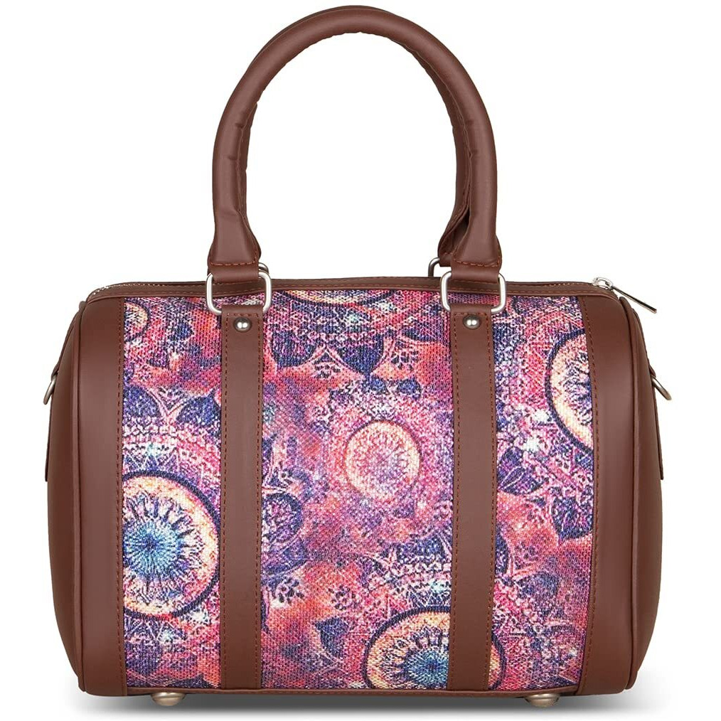 Zouk Pink Graphic Printed Vegan Leather Handmade Women's Handbags With Double Handles And Detachable Sling Strap - Spacechakra