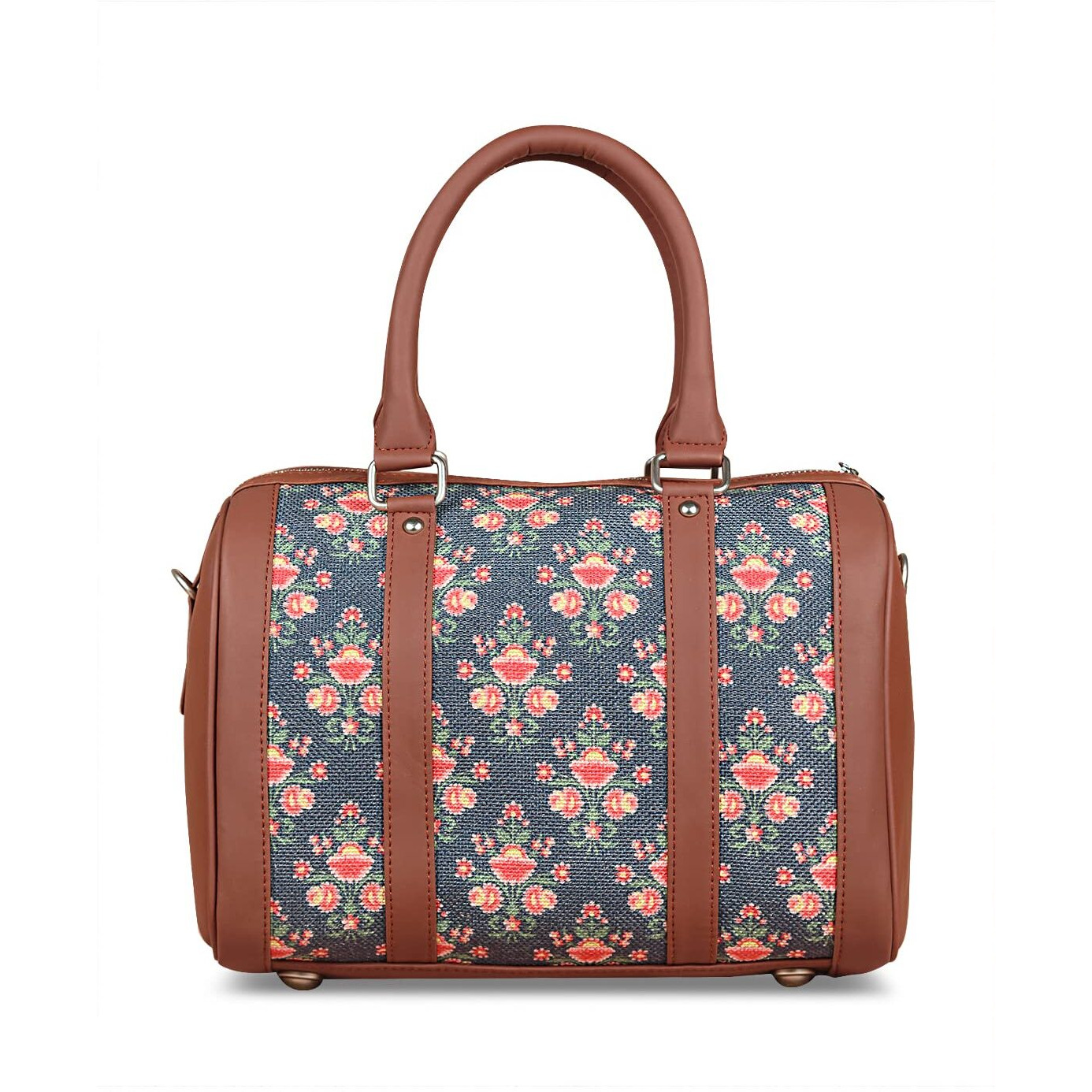 Zouk Women's Printed Vegan Leather Handmade Handbags With Double Handles And Detachable Sling Strap (Multicolor)