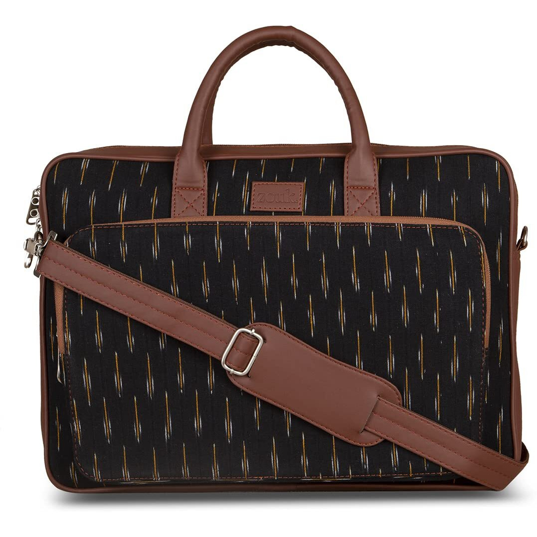 Zouk Ikat Grered Handmade Peta Approved Vegan Leather Office Shoulder Bag For 15.6 Inch Laptop, Macbook With Detachable Strap For Men And Women