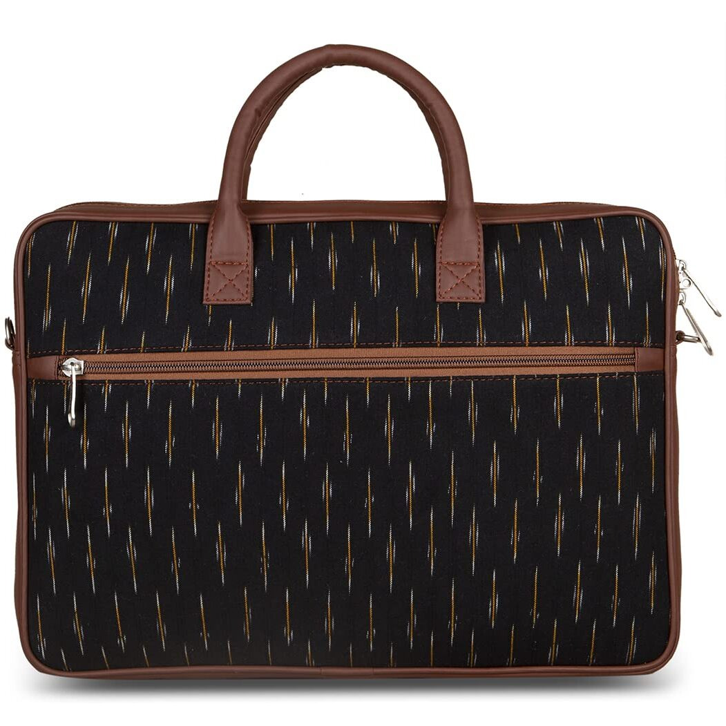 Zouk Ikat Grered Handmade Peta Approved Vegan Leather Office Shoulder Bag For 15.6 Inch Laptop, Macbook With Detachable Strap For Men And Women