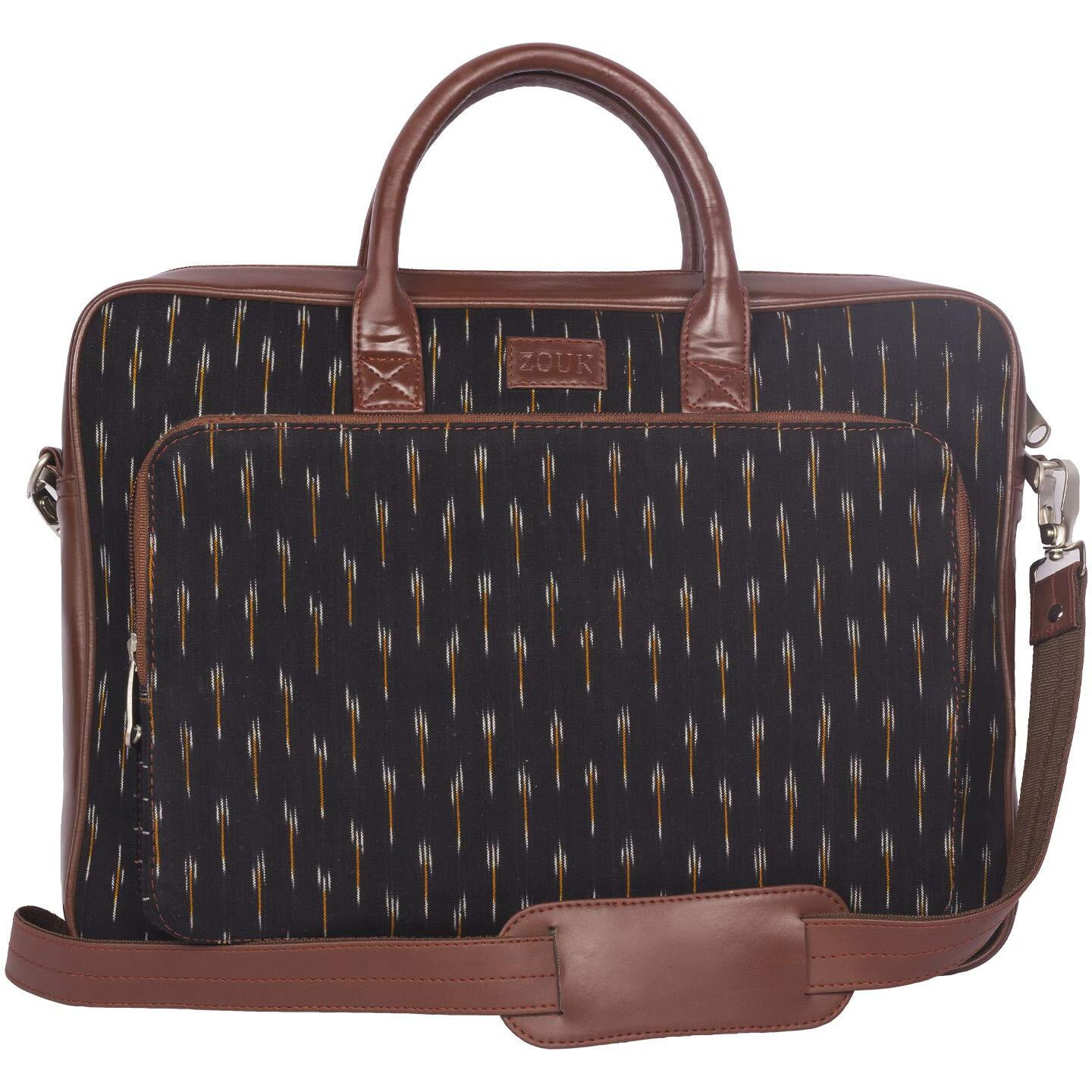 Zouk Laptop Bag For Women - Handmade Bag For 15.6 Inch Laptop, Macbook - Vegan Leather Office Bags With Detachable Shoulder Strap - Perfect Handbag For Ladies - Ikat Grere Print