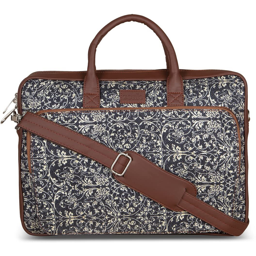 Zouk Laptop Bag For Women - Handmade Bag For 15.6 Inch Laptop, Macbook - Vegan Leather Office Bags With Detachable Shoulder Strap - Perfect Handbag For Ladies - Lattice Lace