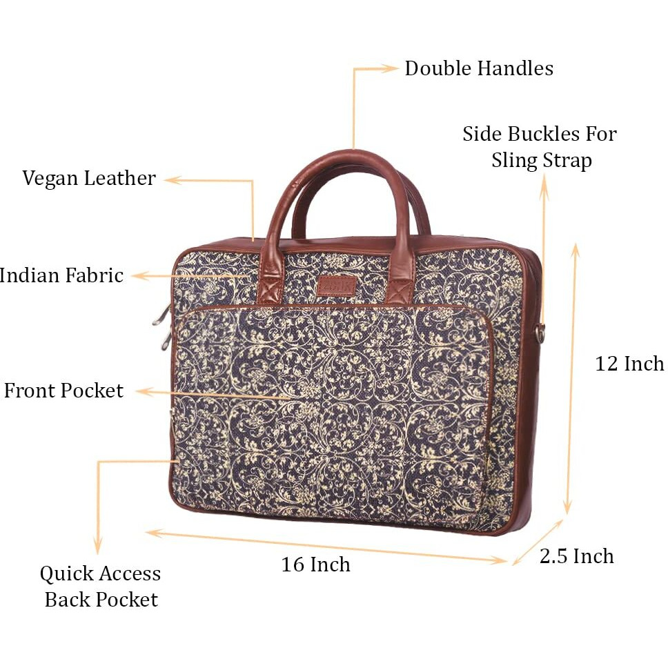 Zouk Laptop Bag For Women - Handmade Bag For 15.6 Inch Laptop, Macbook - Vegan Leather Office Bags With Detachable Shoulder Strap - Perfect Handbag For Ladies - Lattice Lace