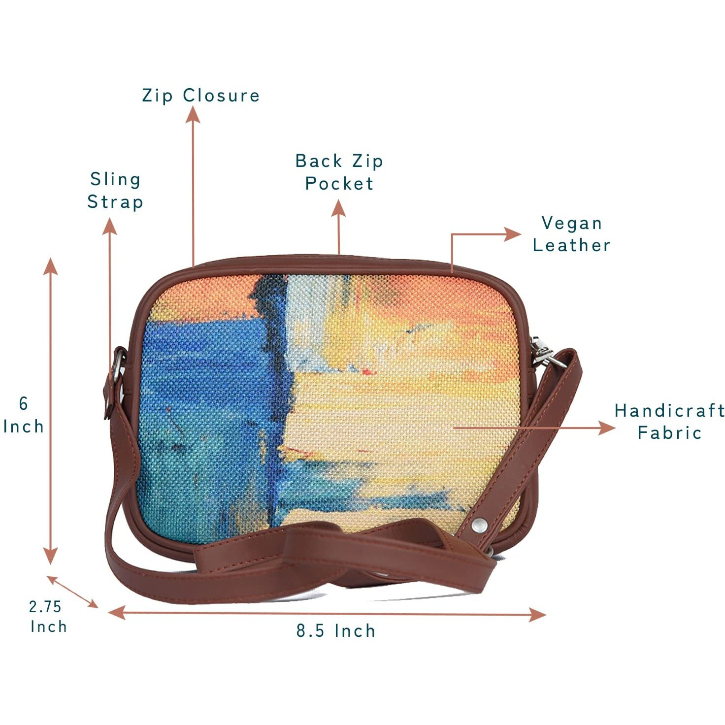 Zouk Handmade Vegan Leather Abstract Amaze Print Women's Sling Bags With Adjustable Shoulder Strap